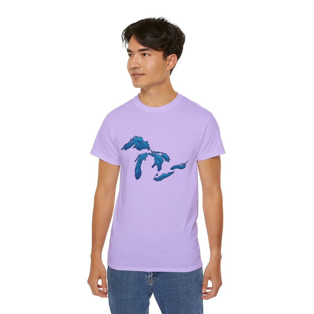 Great Lakes Map T-Shirt — Blue Michigan & Lakes Graphic Tee