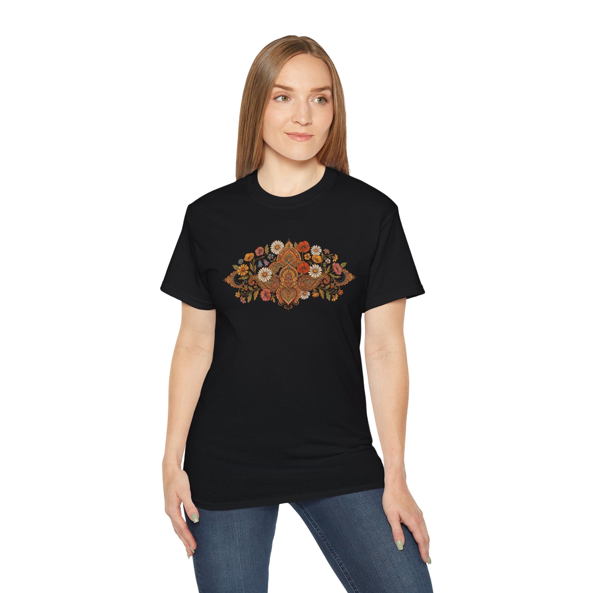 Retro Floral Tee — Vintage Brown Flower Bouquet Graphic
