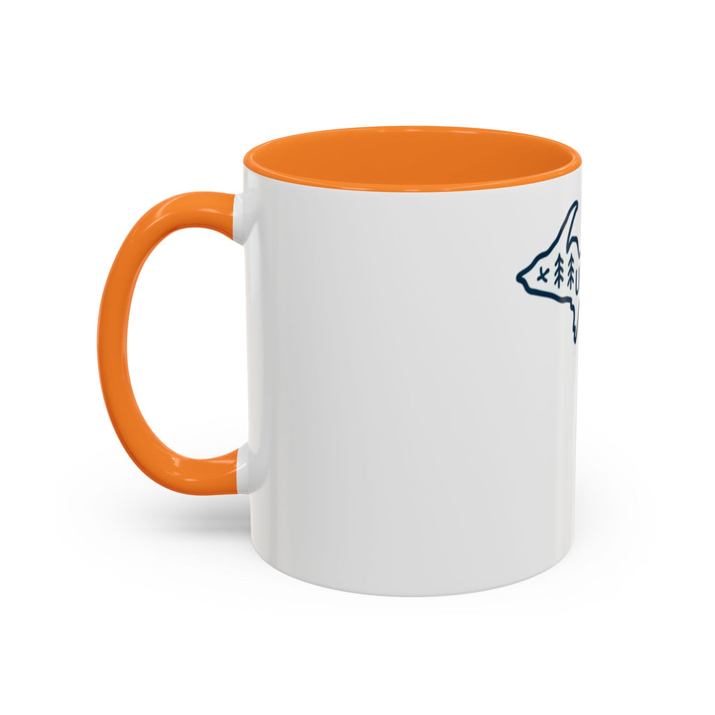 Michigan Outline Mug with UP & Outdoor Icons – Great Lakes State Coffee Cup (11oz/15oz)