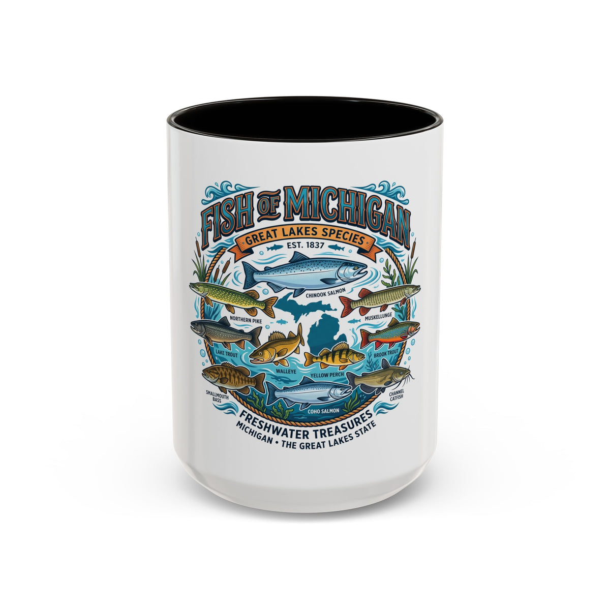 Fish of Michigan Mug — Great Lakes Freshwater Fish Illustration (11oz & 15oz)