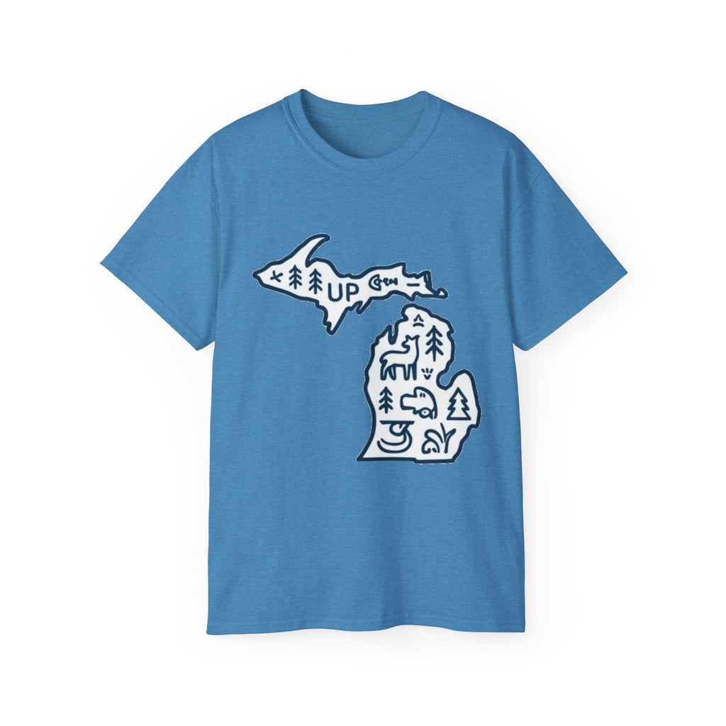 Michigan Outdoor Map T-Shirt — UP & Lower Peninsula Nature Design