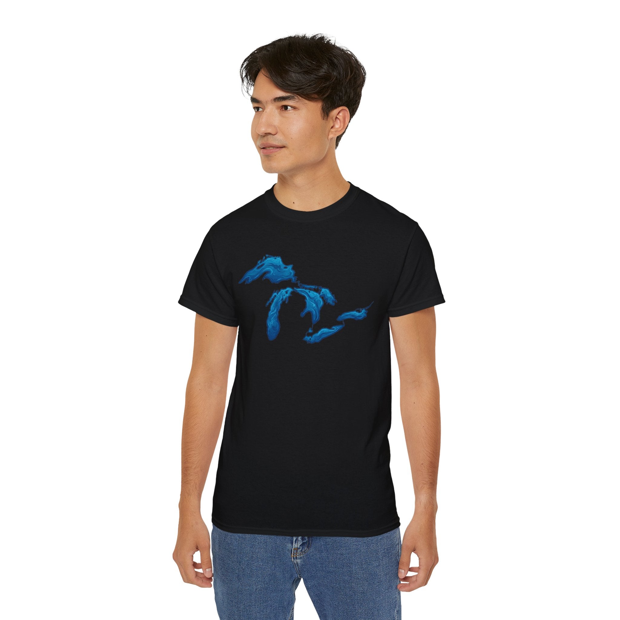 Great Lakes Map T-Shirt — Stylized Blue Lakes Tee