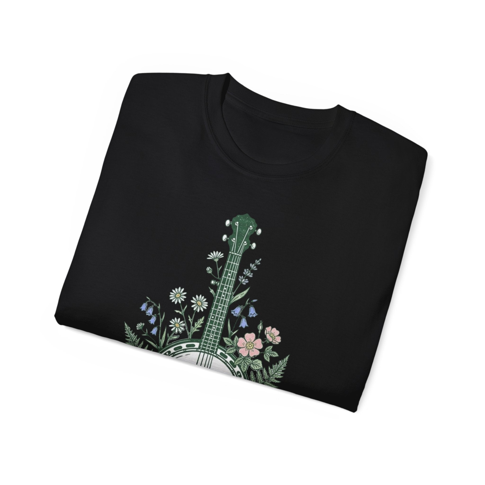 Floral Banjo Tee — Botanical Music Graphic T-Shirt