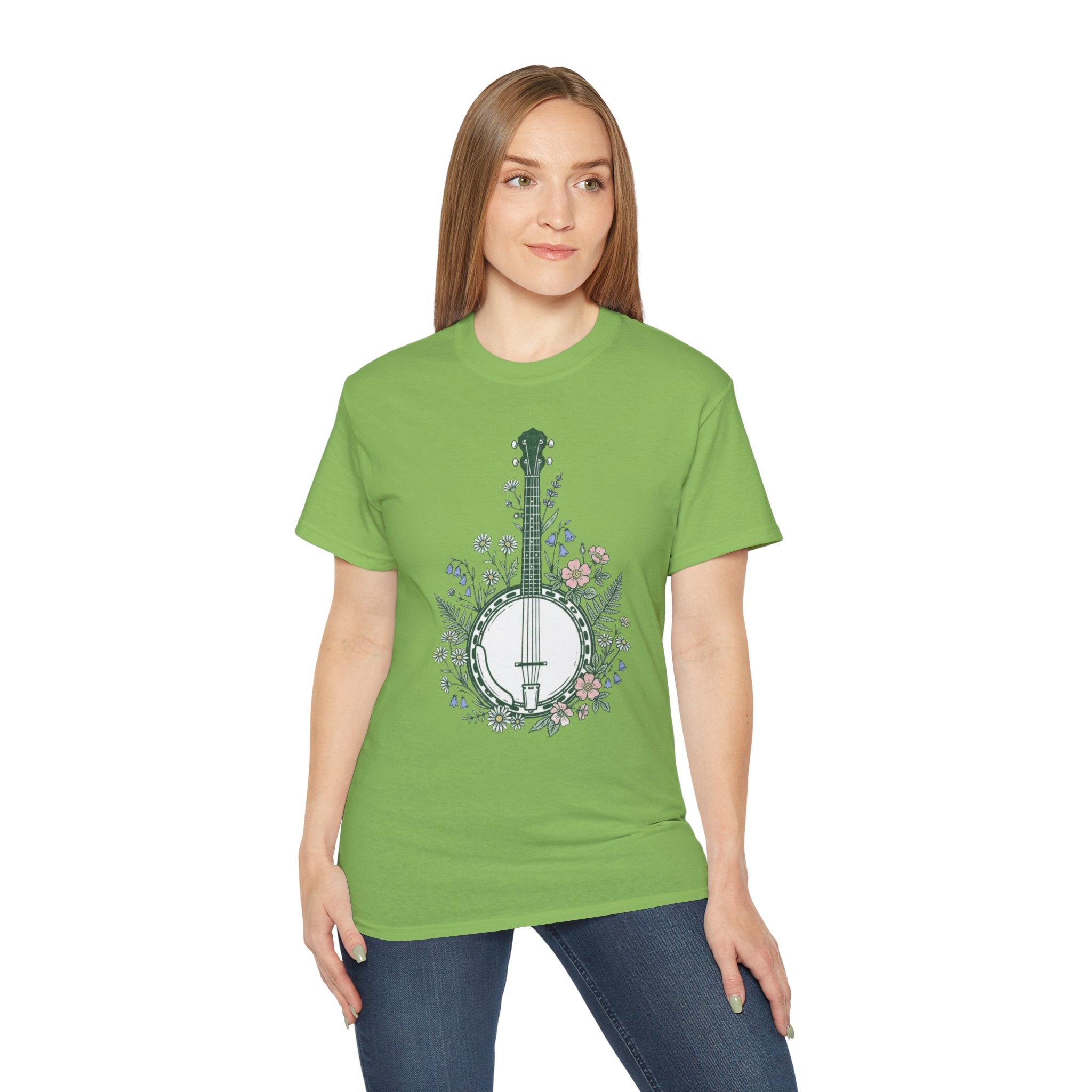 Floral Banjo Tee — Botanical Music Graphic T-Shirt