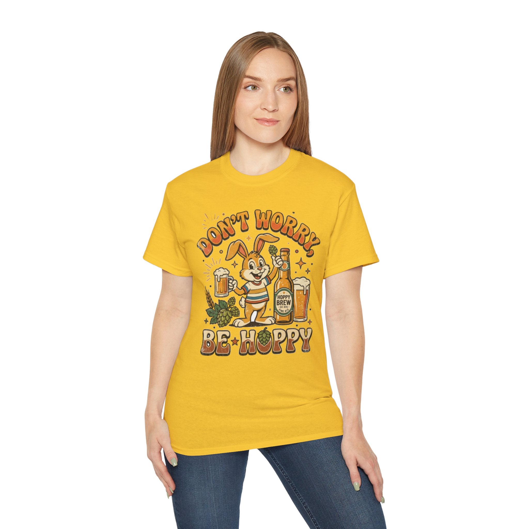 Be Hoppy Beer Bunny T-Shirt — Don’t Worry Be Hoppy Easter Brewery Tee