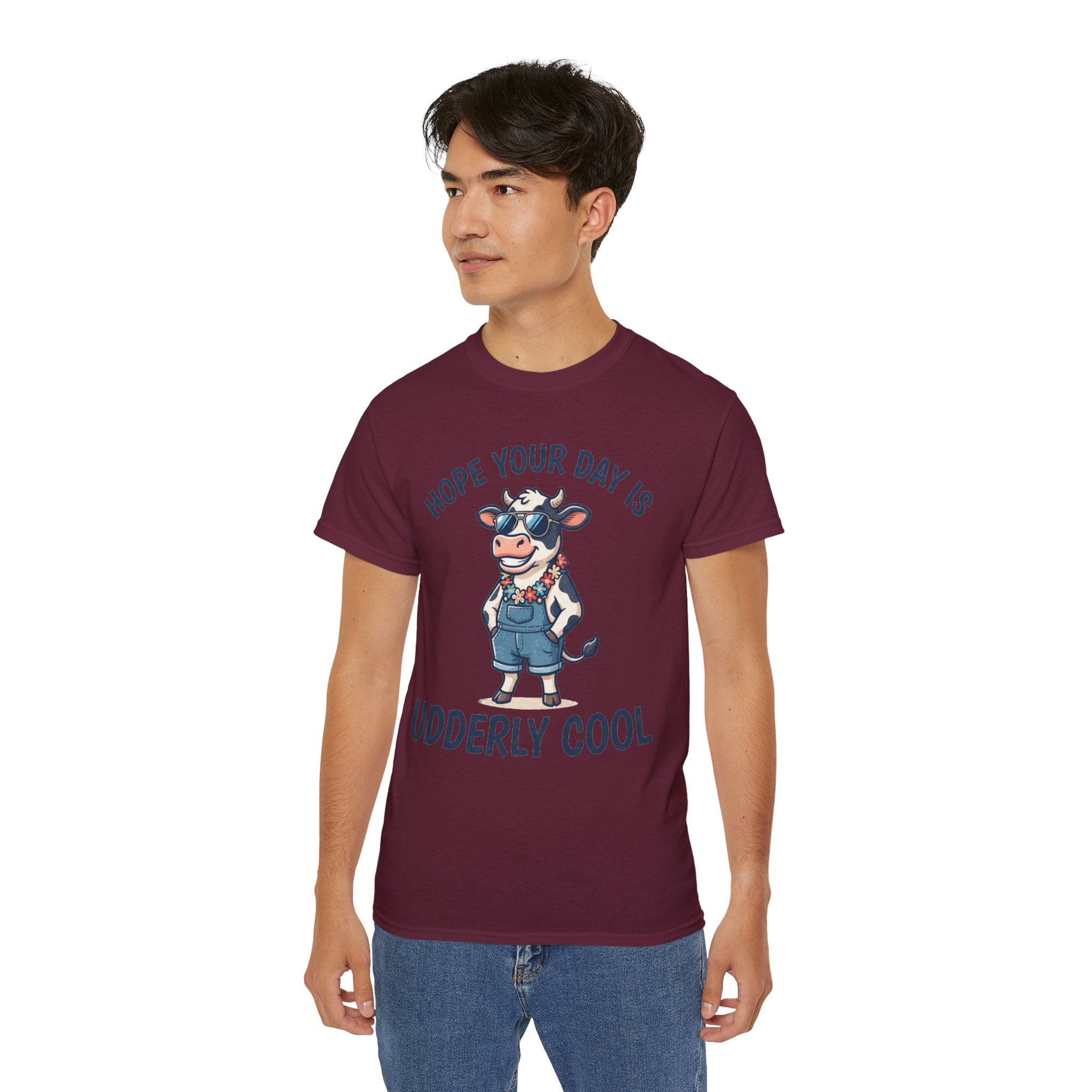 Udderly Cool Cow Graphic Tee — "Hope Your Day Is Udderly Cool" Funny Farm T-Shirt