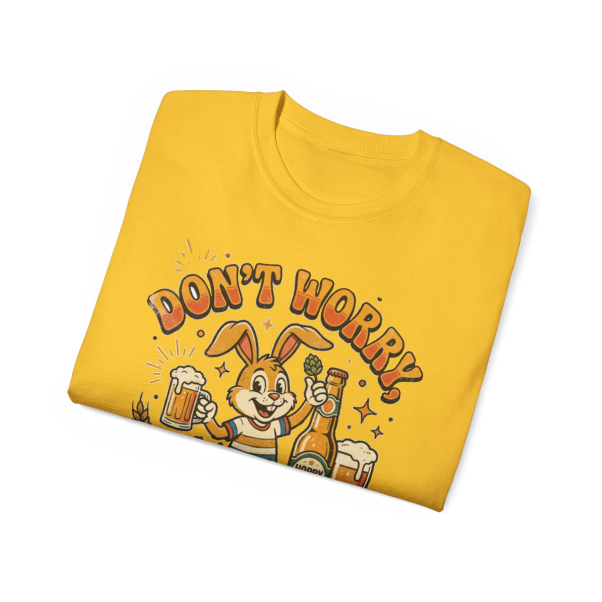 Be Hoppy Beer Bunny T-Shirt — Don’t Worry Be Hoppy Easter Brewery Tee