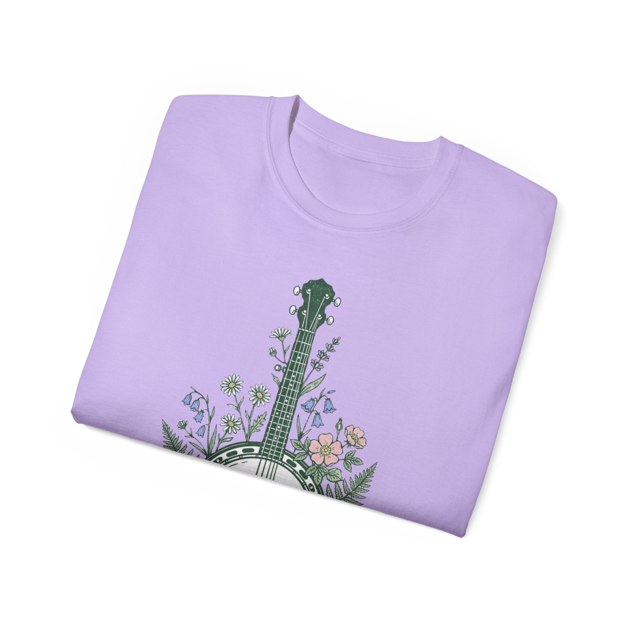 Floral Banjo Tee — Botanical Music Graphic T-Shirt