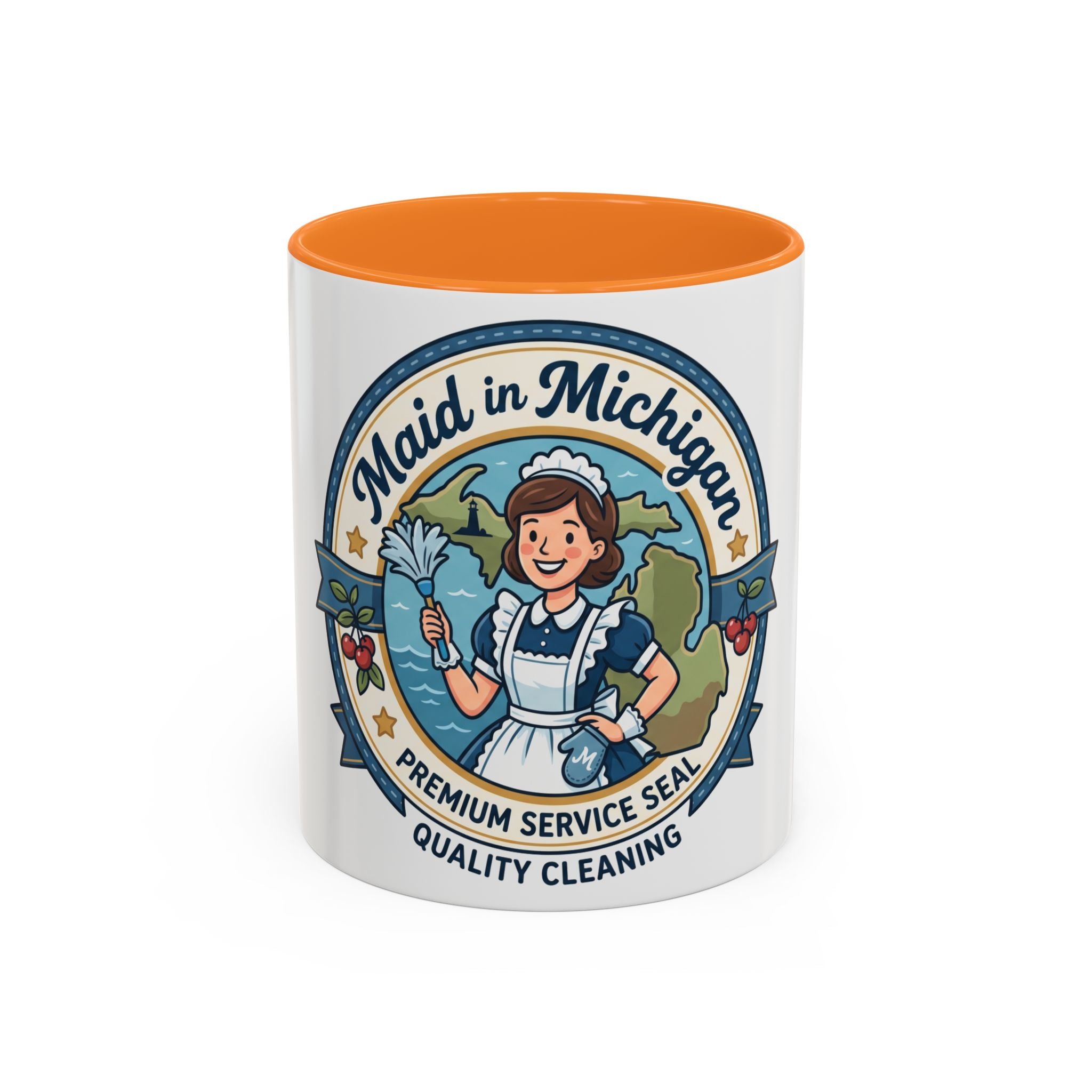 Maid in Michigan Coffee Mug — Retro Housekeeper Logo (11oz/15oz)