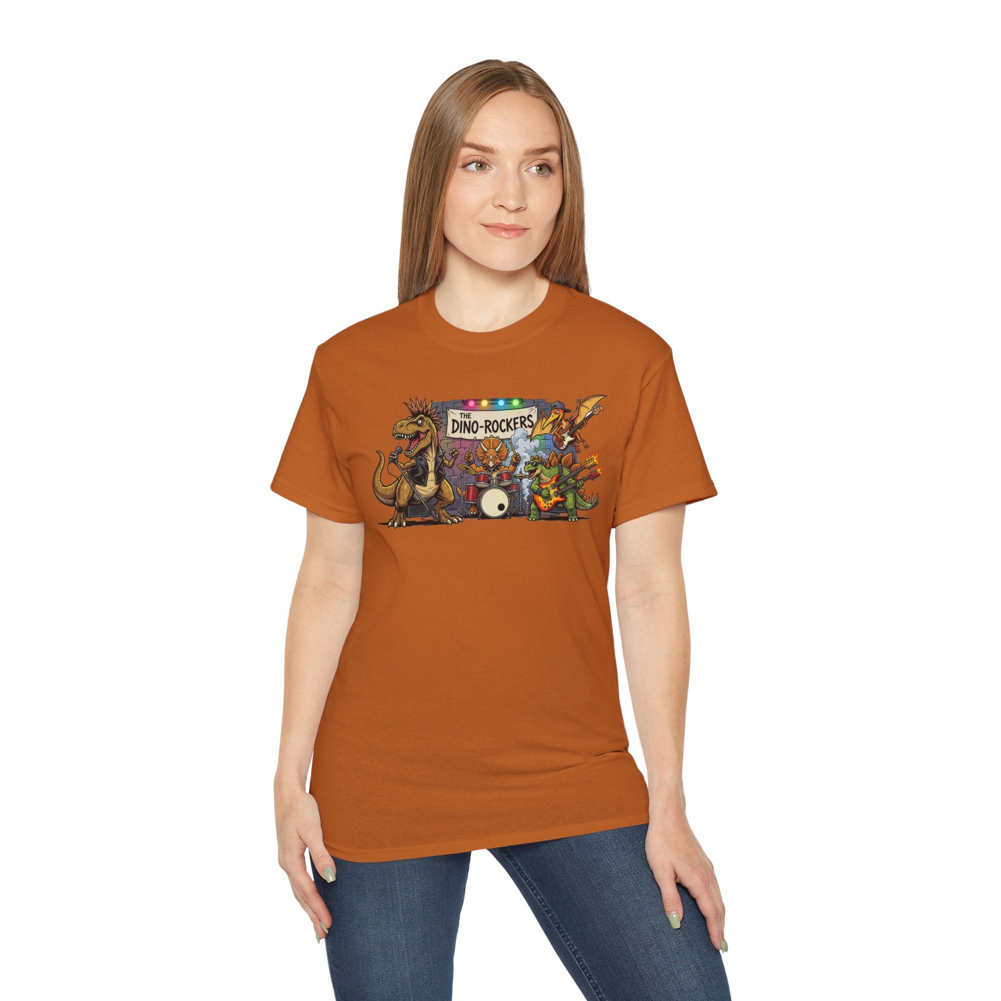 Dino Rockers T-Shirt – Retro Dinosaur Band Graphic Tee