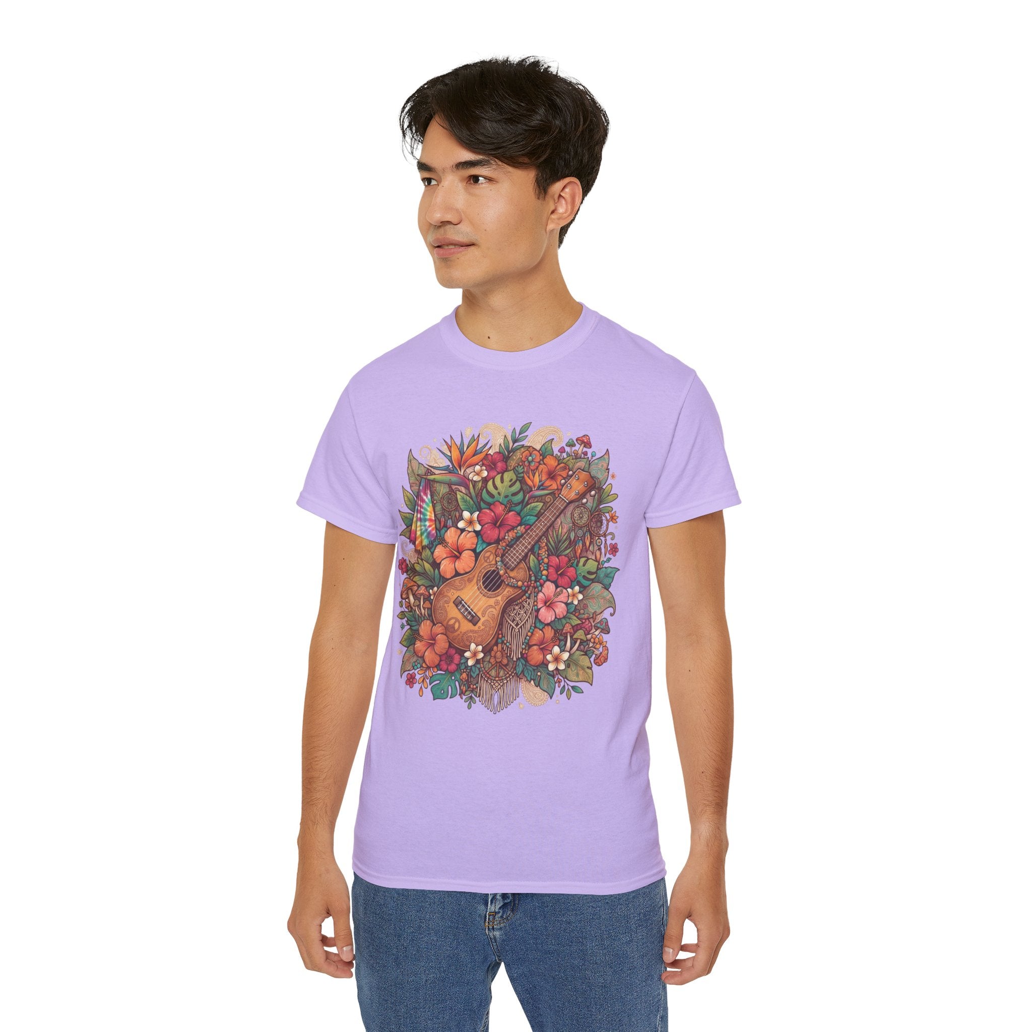 Floral Ukulele T-Shirt — Tropical Guitar & Hibiscus Flower Tee