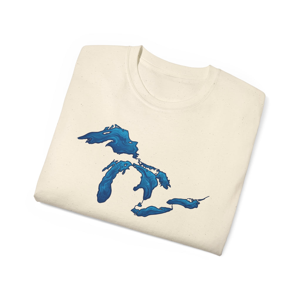 Great Lakes Map T-Shirt — Stylized Blue Lakes Tee