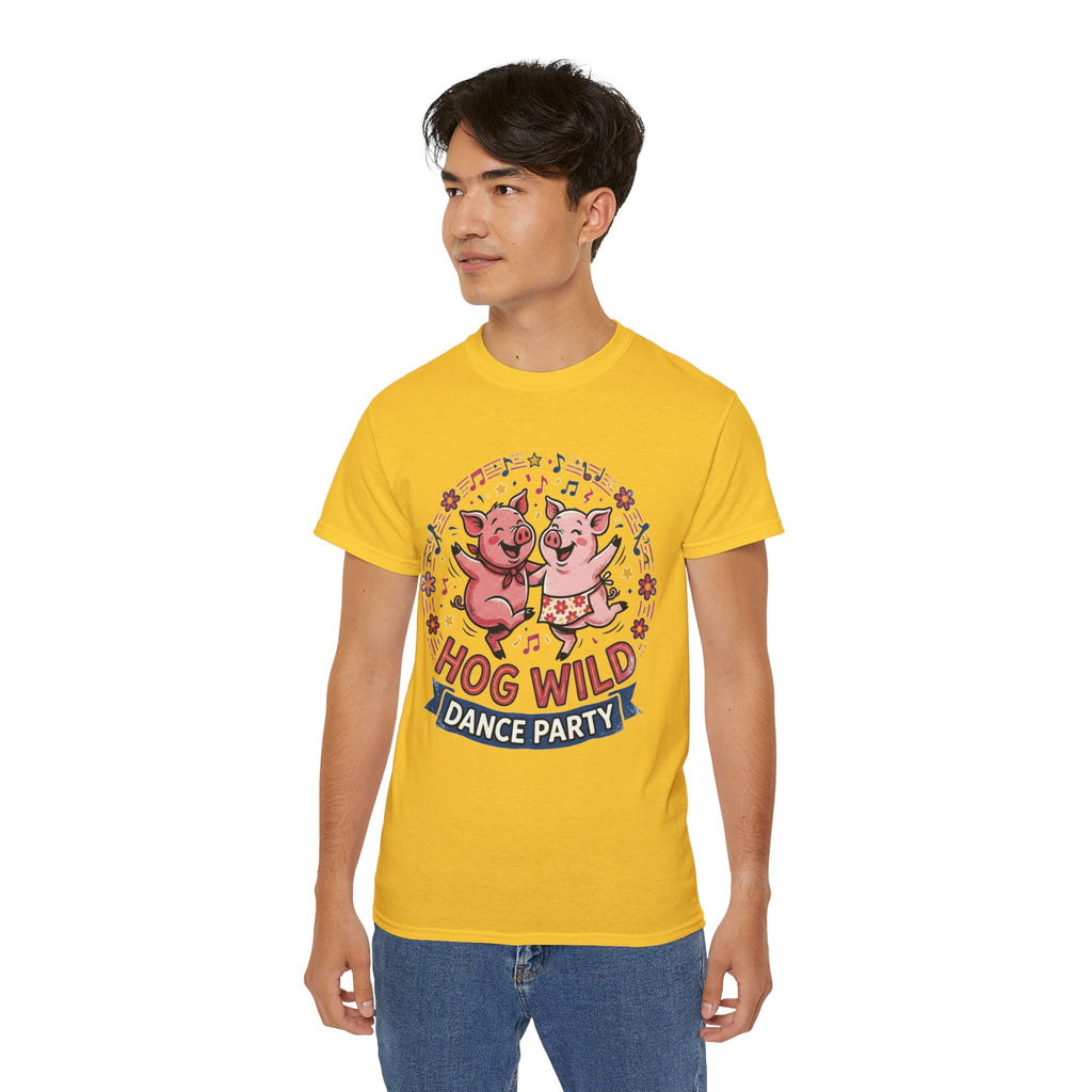 Hog Wild Dance Party Tee — Cute Dancing Pigs Graphic T-Shirt