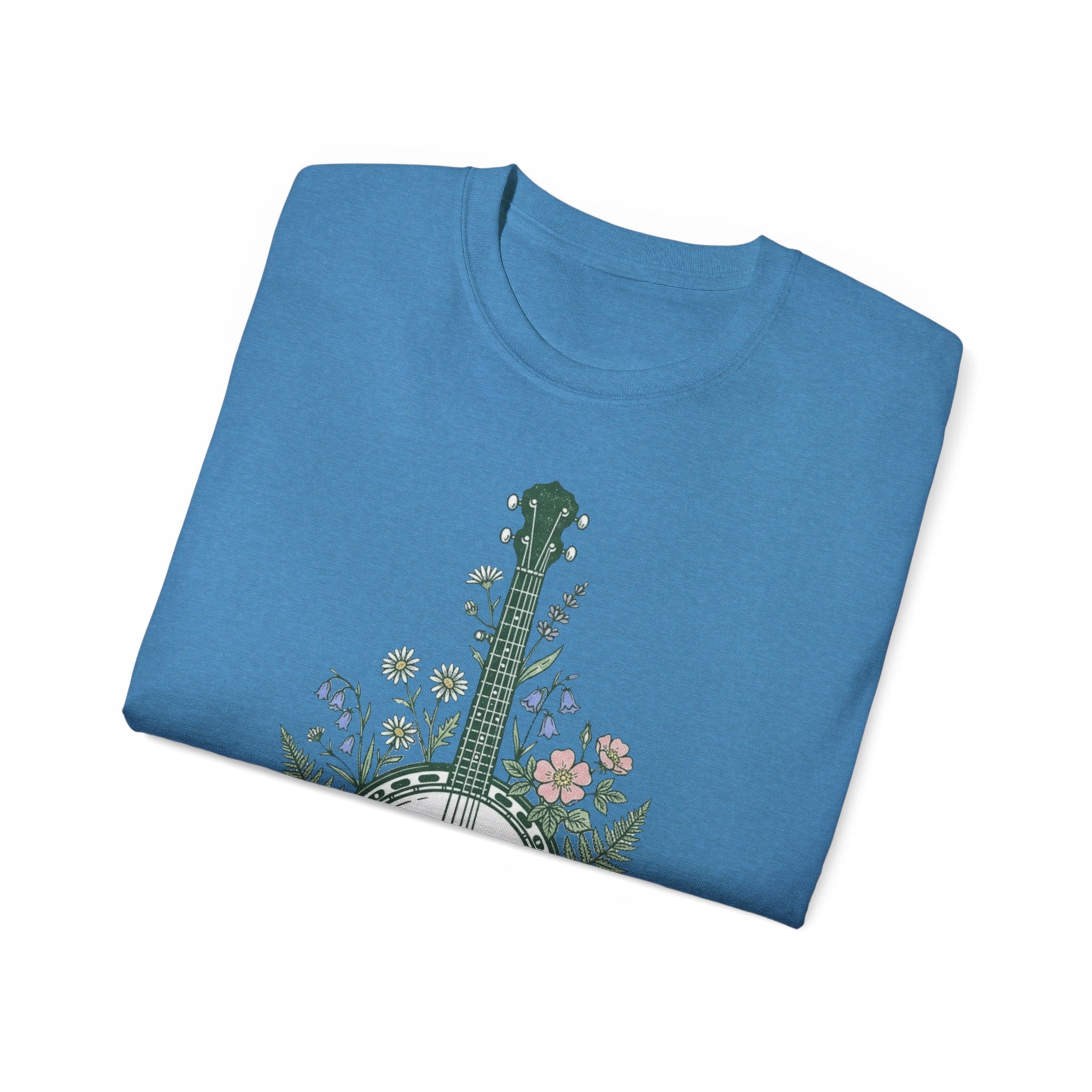 Floral Banjo Tee — Botanical Music Graphic T-Shirt