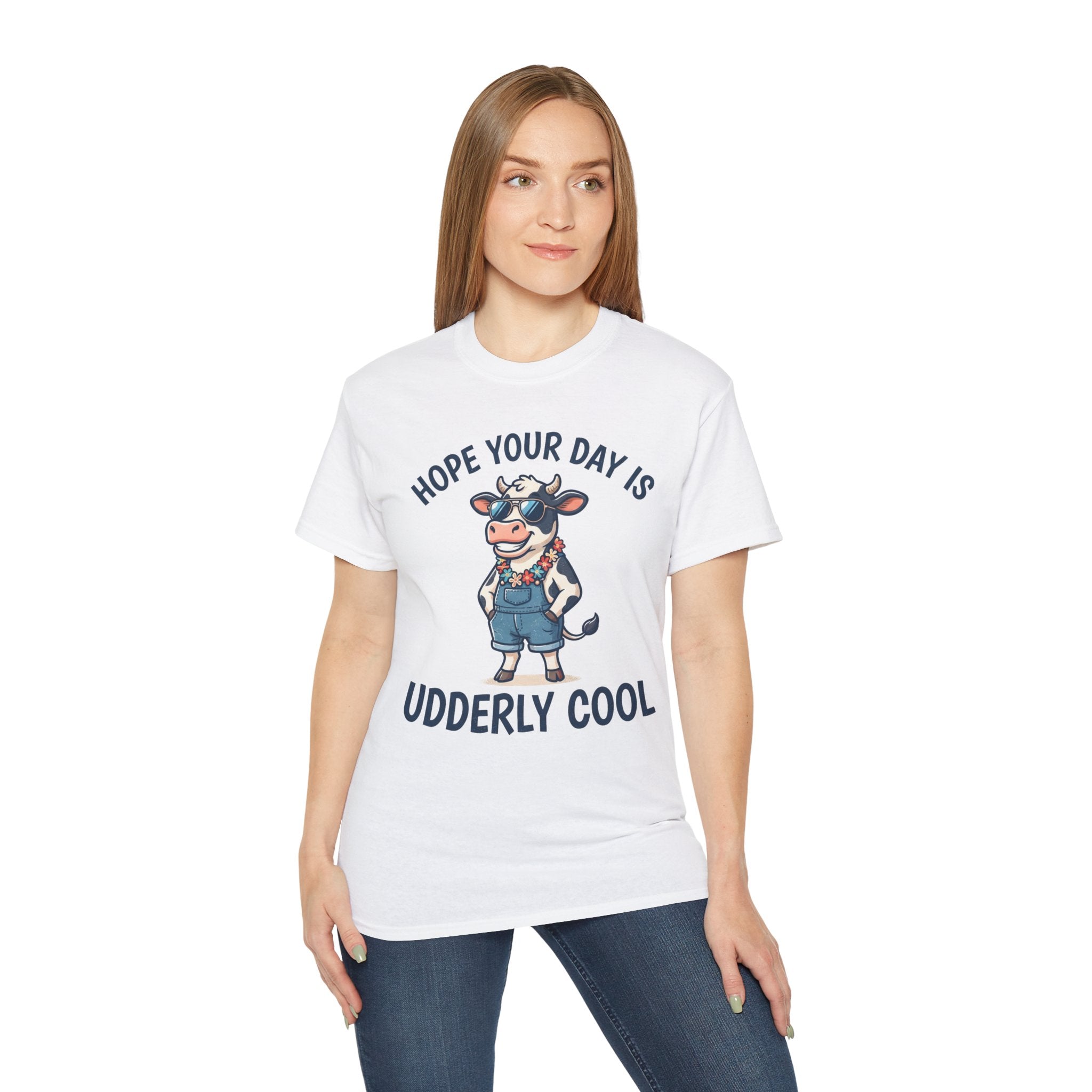 Udderly Cool Cow Graphic Tee — "Hope Your Day Is Udderly Cool" Funny Farm T-Shirt