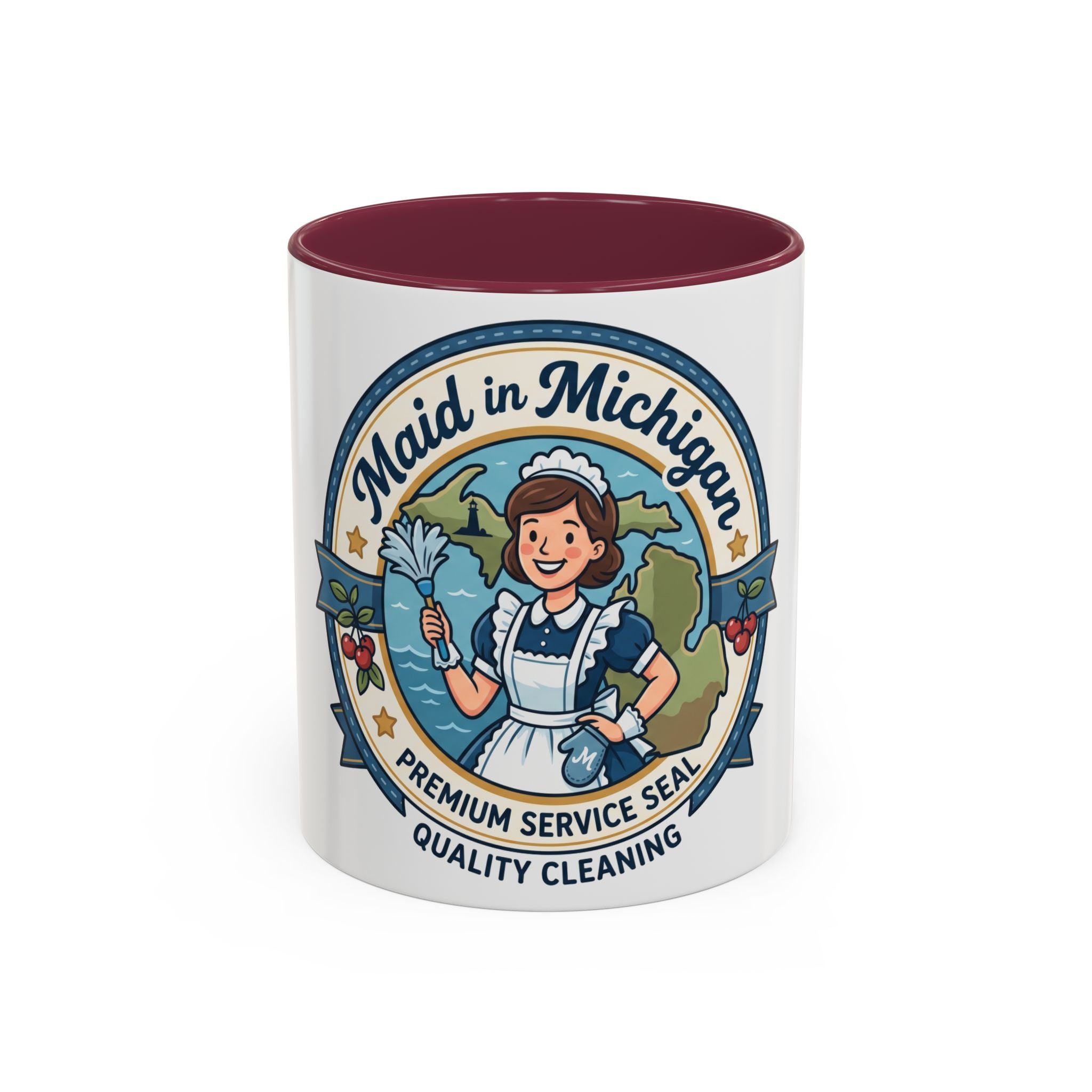Maid in Michigan Coffee Mug — Retro Housekeeper Logo (11oz/15oz)