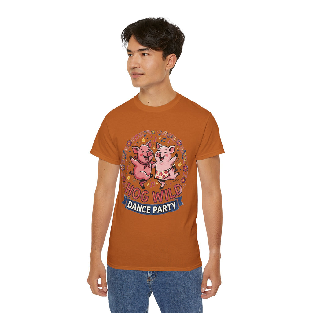 Hog Wild Dance Party Tee — Cute Dancing Pigs Graphic T-Shirt
