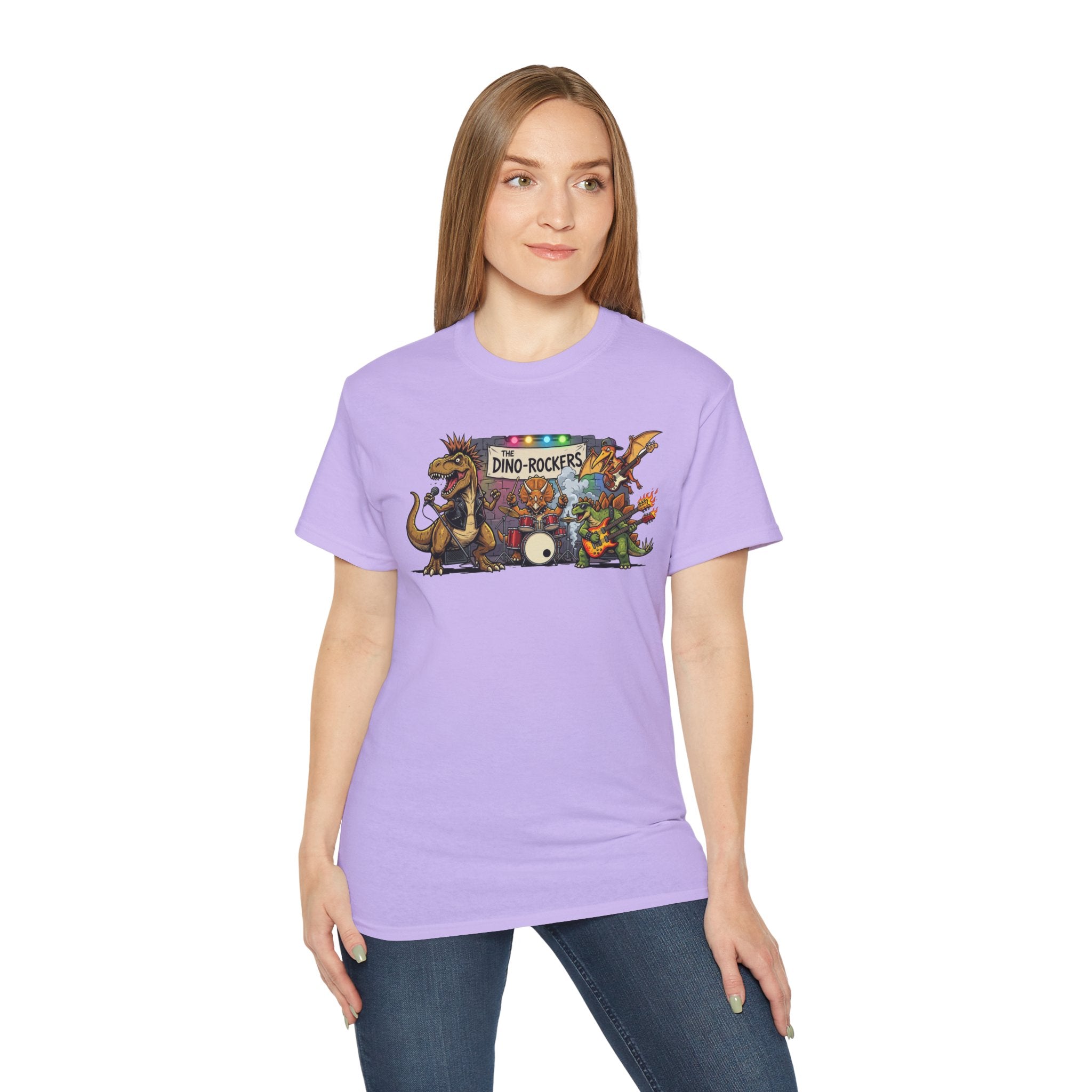 Dino Rockers T-Shirt – Retro Dinosaur Band Graphic Tee