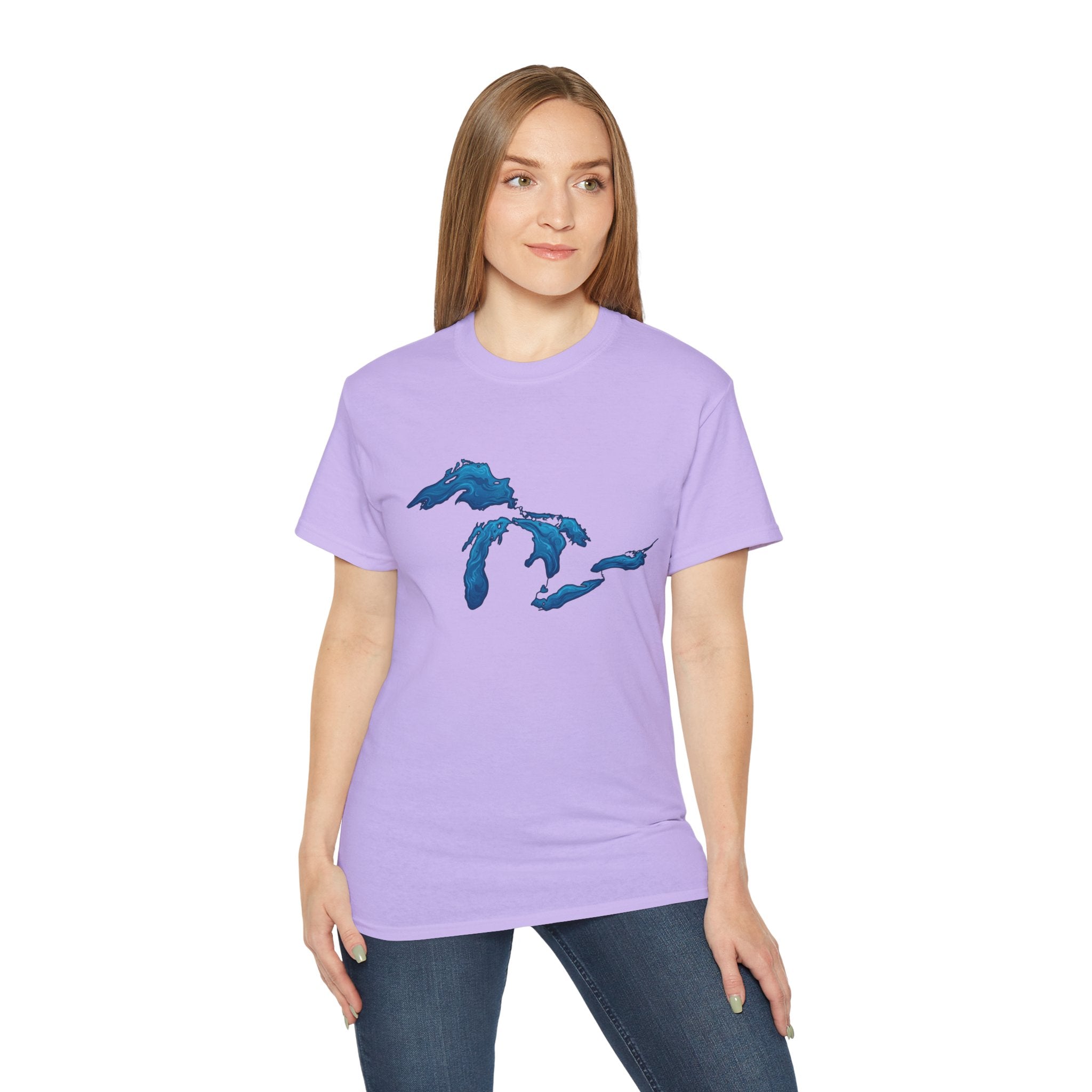Great Lakes Map T-Shirt — Blue Michigan & Lakes Graphic Tee