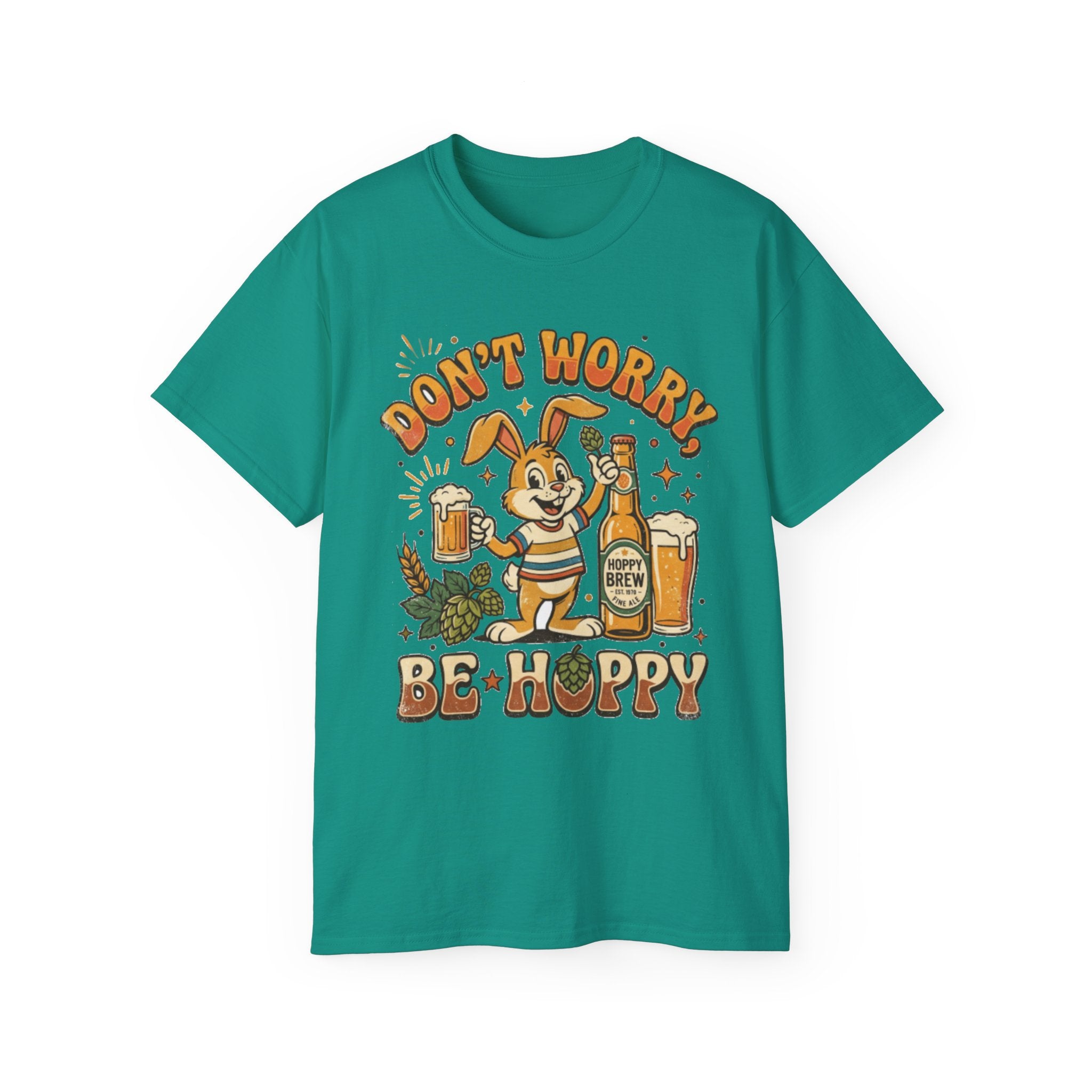 Be Hoppy Beer Bunny T-Shirt — Don’t Worry Be Hoppy Easter Brewery Tee
