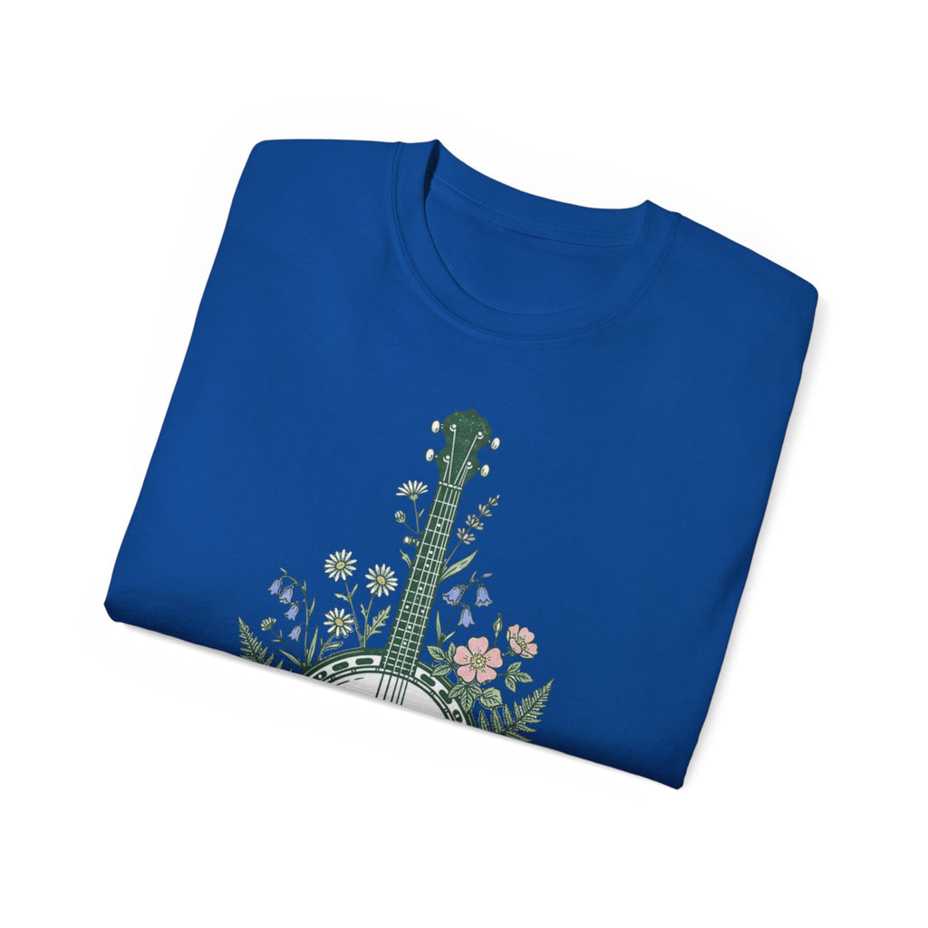 Floral Banjo Tee — Botanical Music Graphic T-Shirt