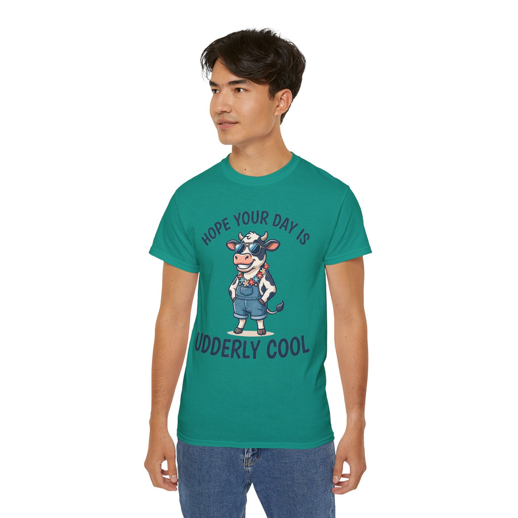 Udderly Cool Cow Graphic Tee — "Hope Your Day Is Udderly Cool" Funny Farm T-Shirt