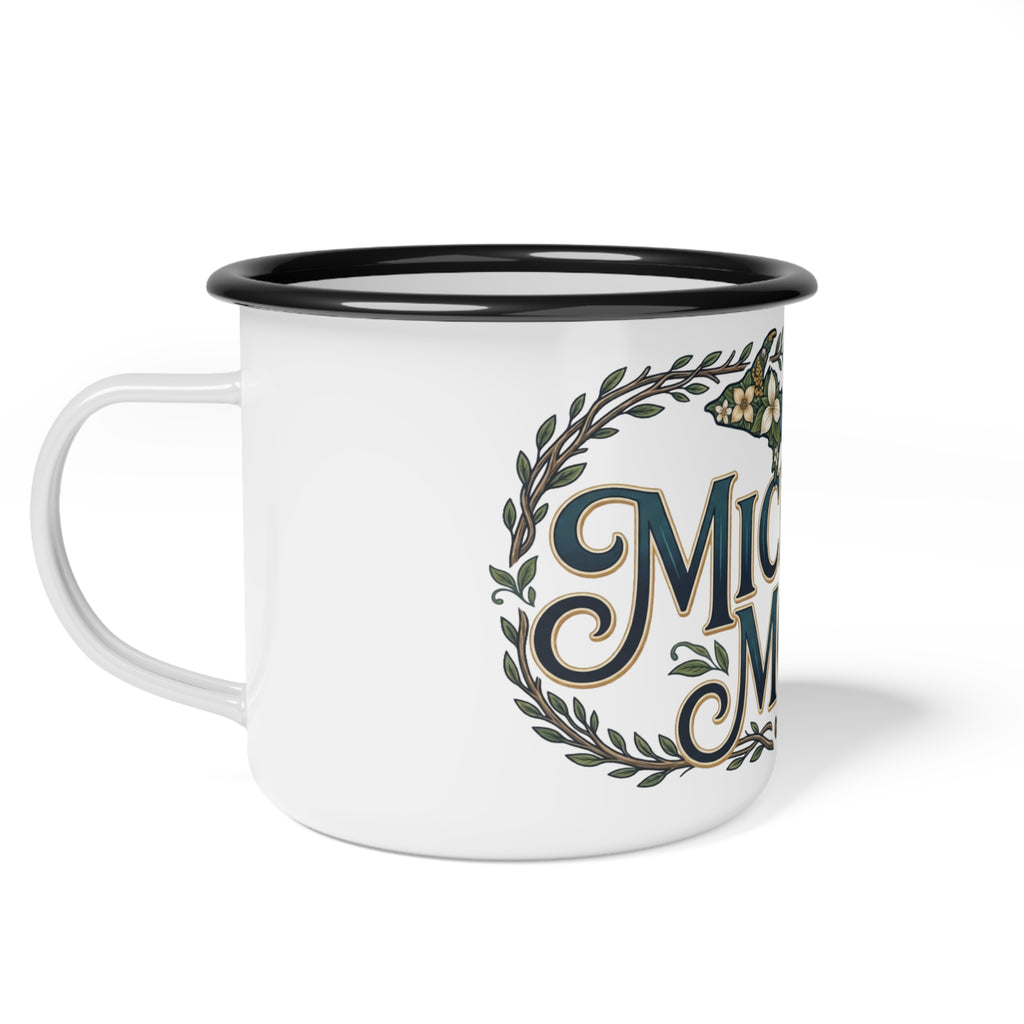 Michigan Mom Enamel Camp Cup — Vintage State Floral Camping Mug