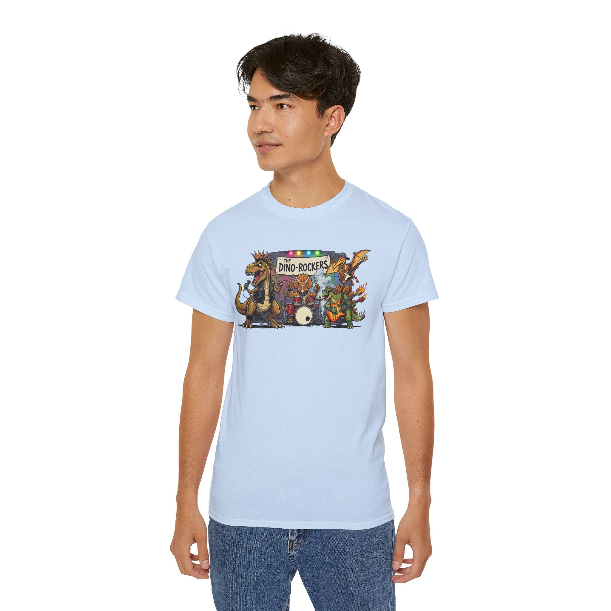 Dino Rockers T-Shirt – Retro Dinosaur Band Graphic Tee
