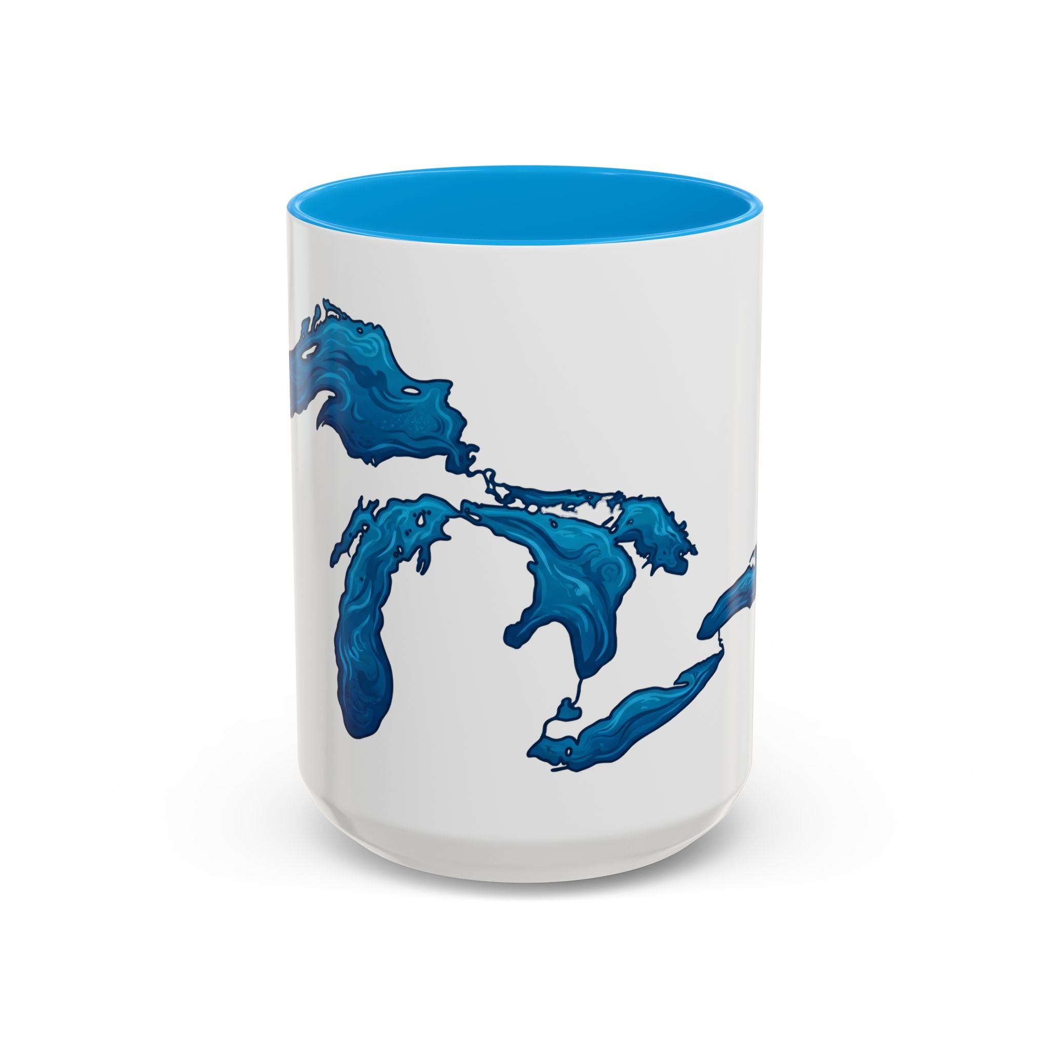Great Lakes Blue Map Mug — Artistic Lake Michigan & Superior Coffee Cup (11oz/15oz)