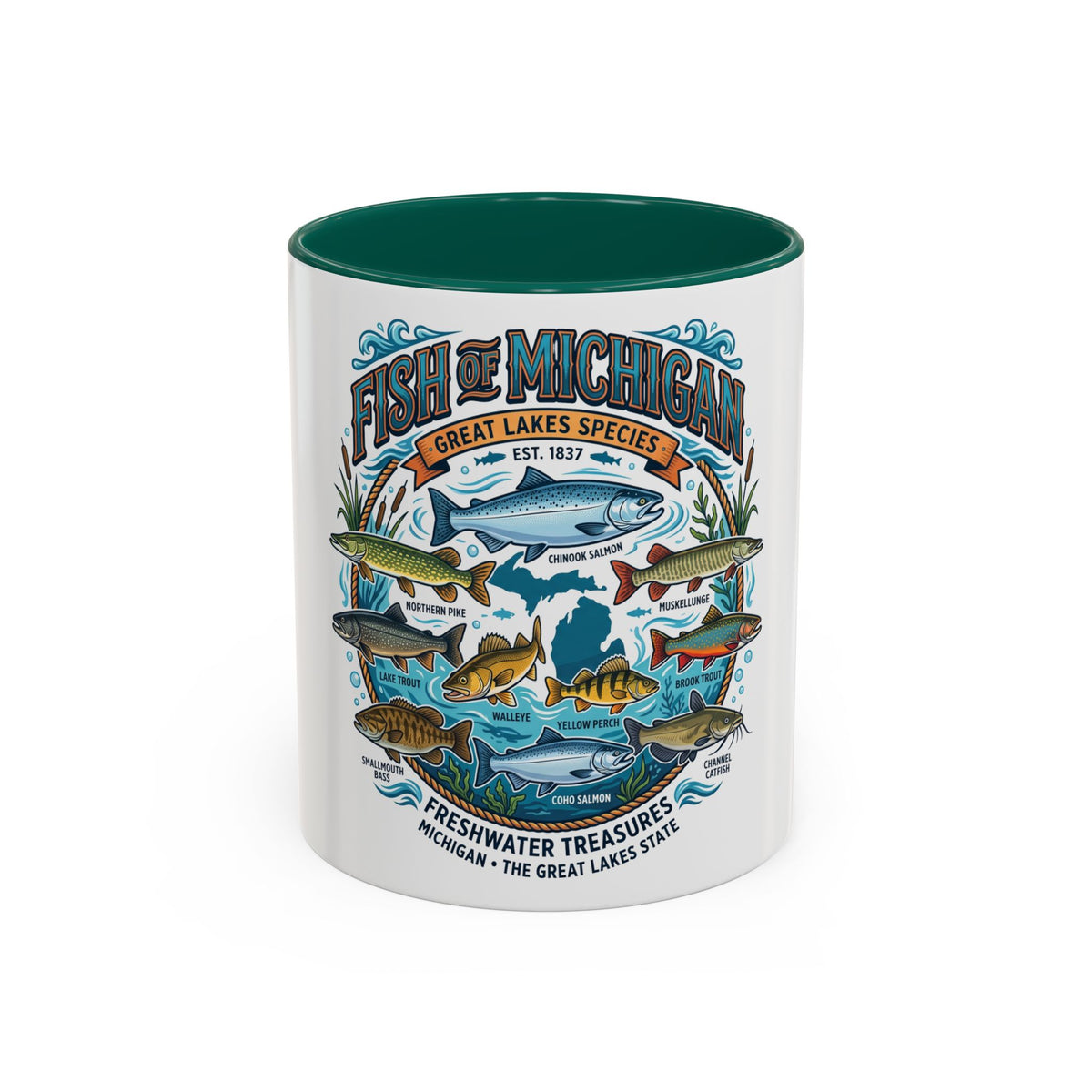 Fish of Michigan Mug — Great Lakes Freshwater Fish Illustration (11oz & 15oz)