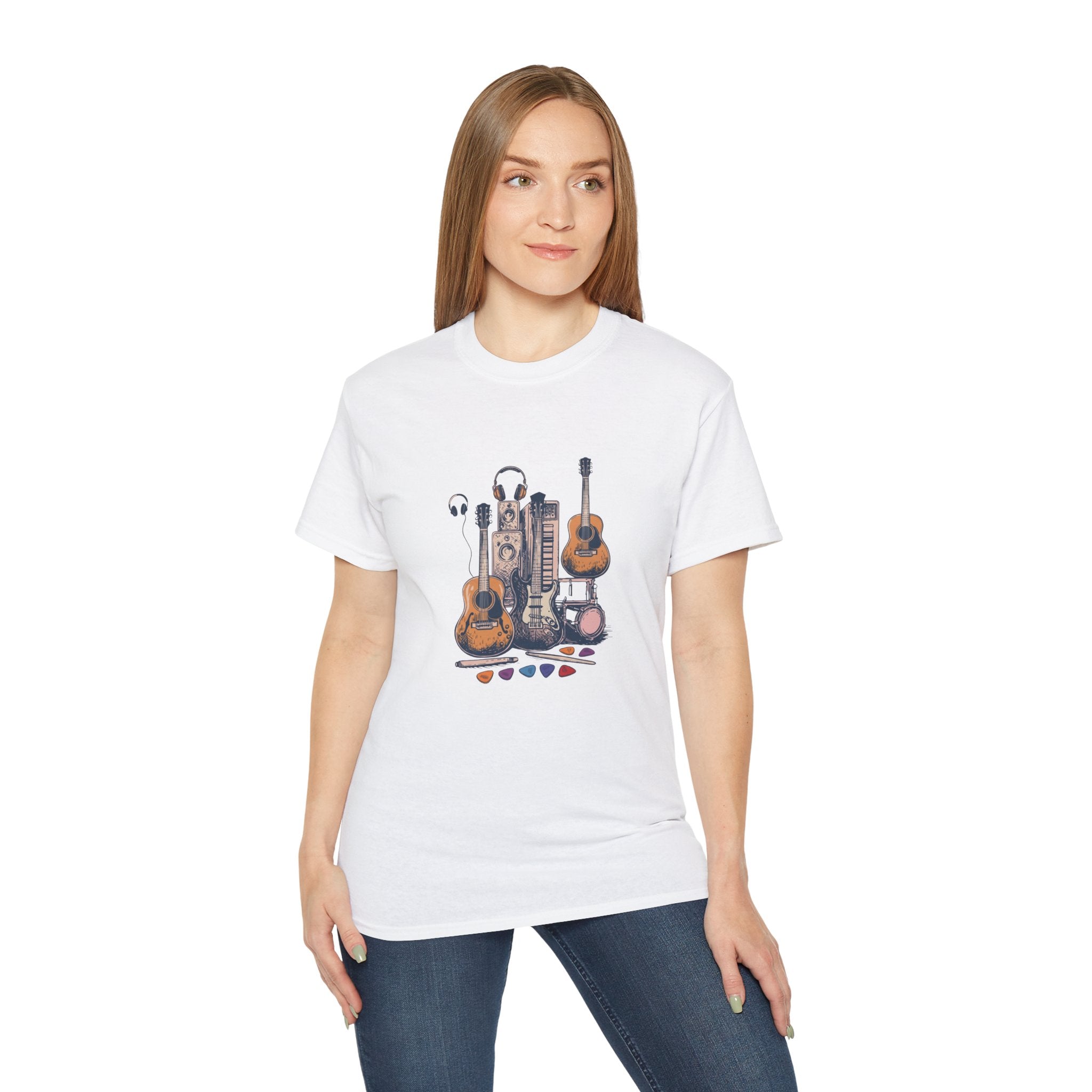 Acoustic Instrument Tee — Guitar, Ukulele & Headphones Graphic T-Shirt
