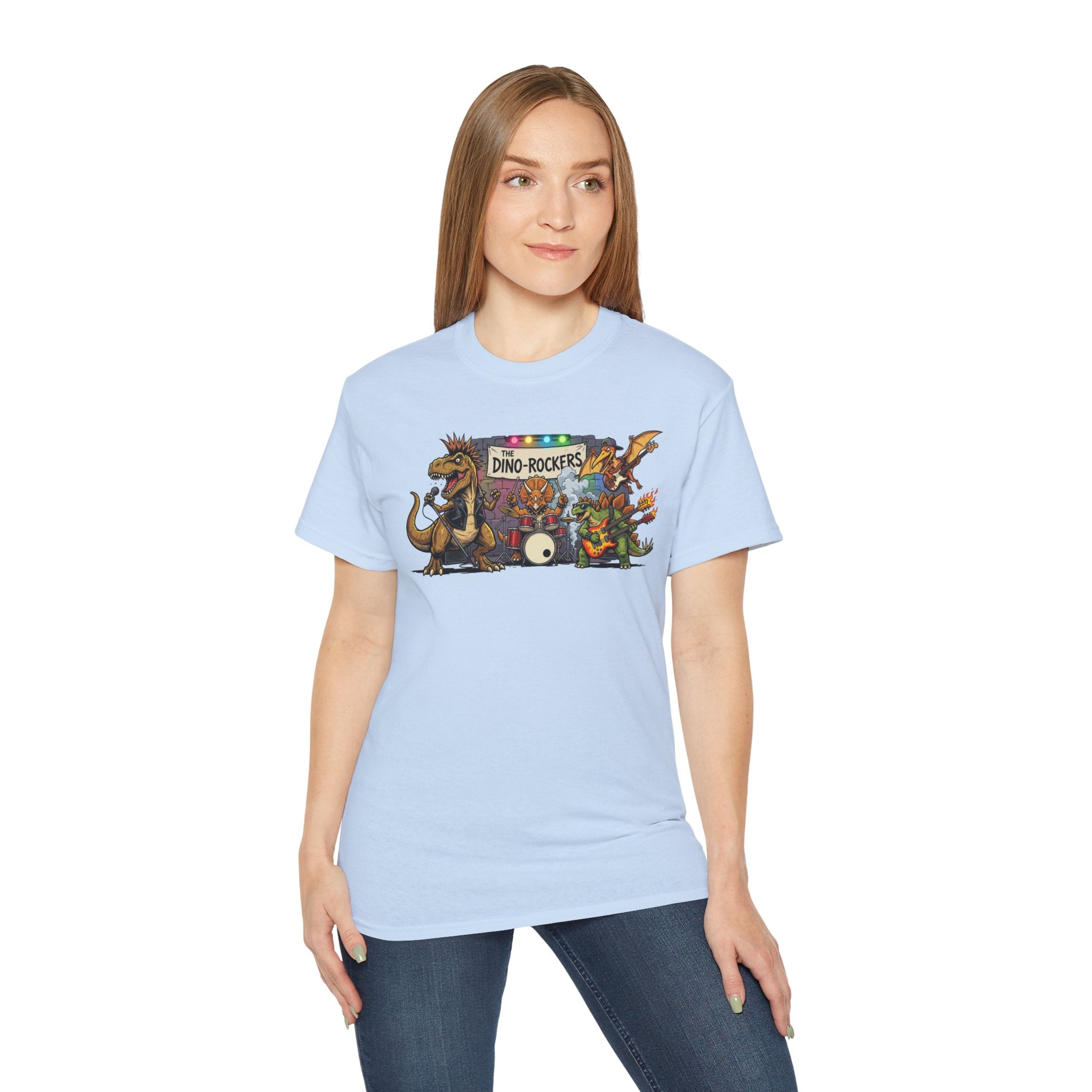 Dino Rockers T-Shirt – Retro Dinosaur Band Graphic Tee