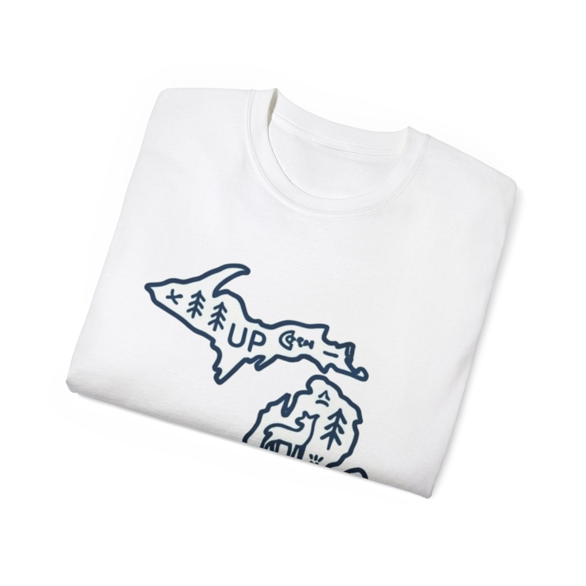 Michigan Outdoor Map T-Shirt — UP & Lower Peninsula Nature Design