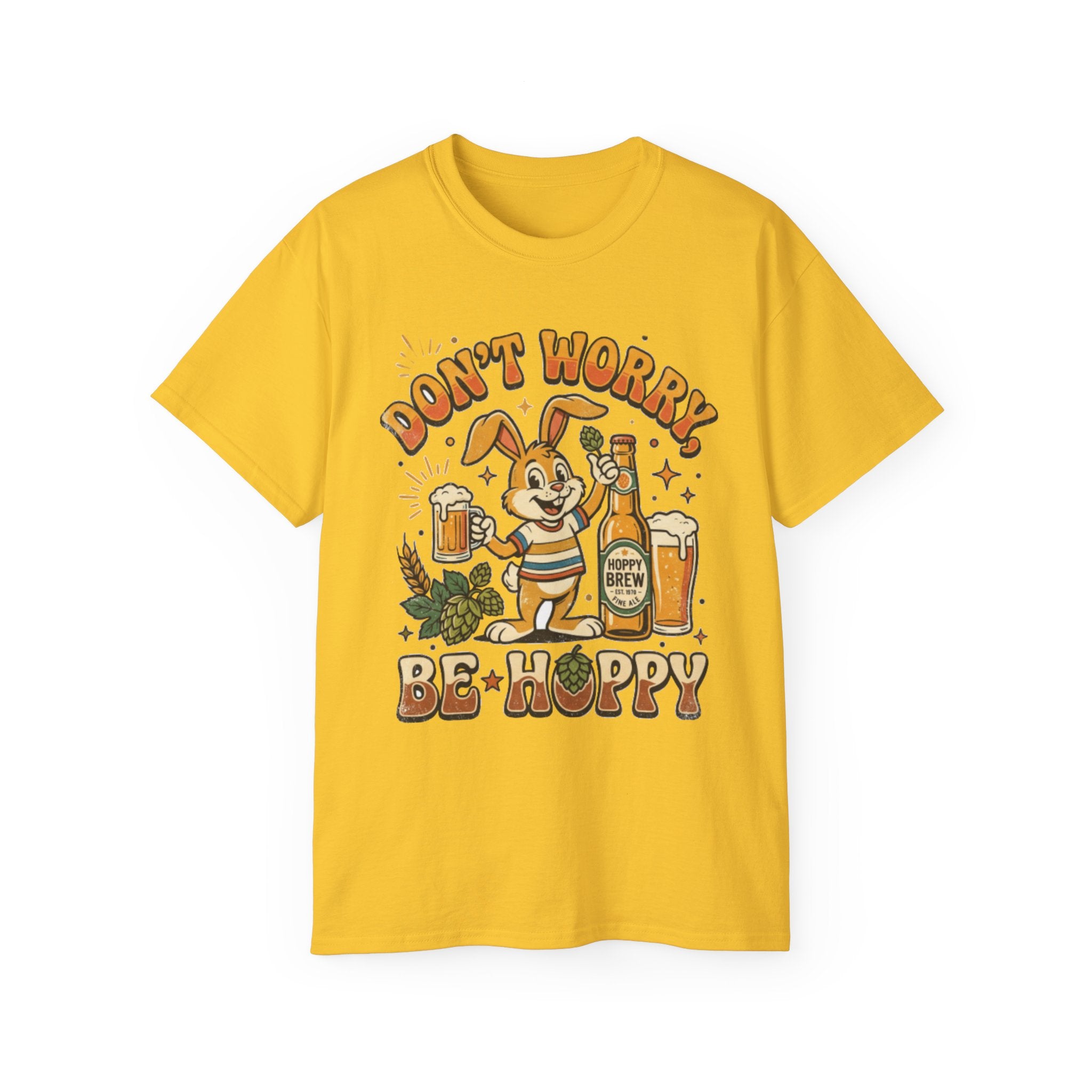 Be Hoppy Beer Bunny T-Shirt — Don’t Worry Be Hoppy Easter Brewery Tee