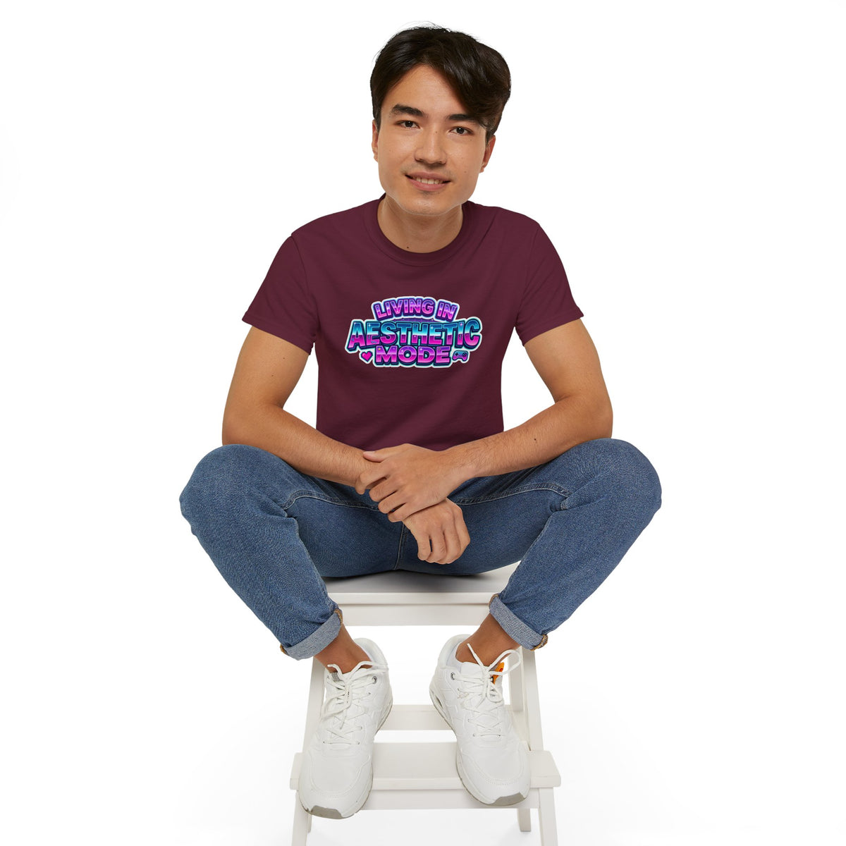 "Living in Aesthetic Mode" Retro Vaporwave Graphic Tee