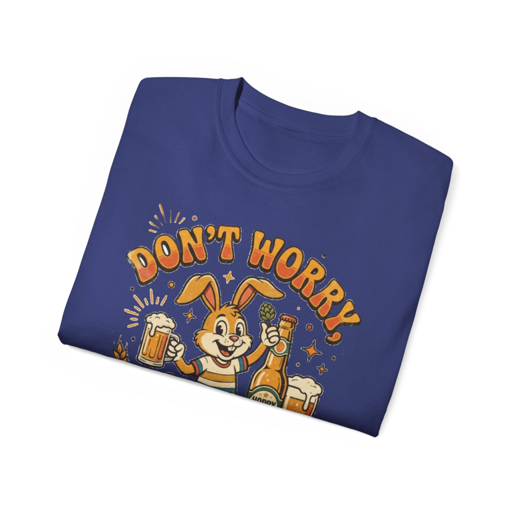 Be Hoppy Beer Bunny T-Shirt — Don’t Worry Be Hoppy Easter Brewery Tee