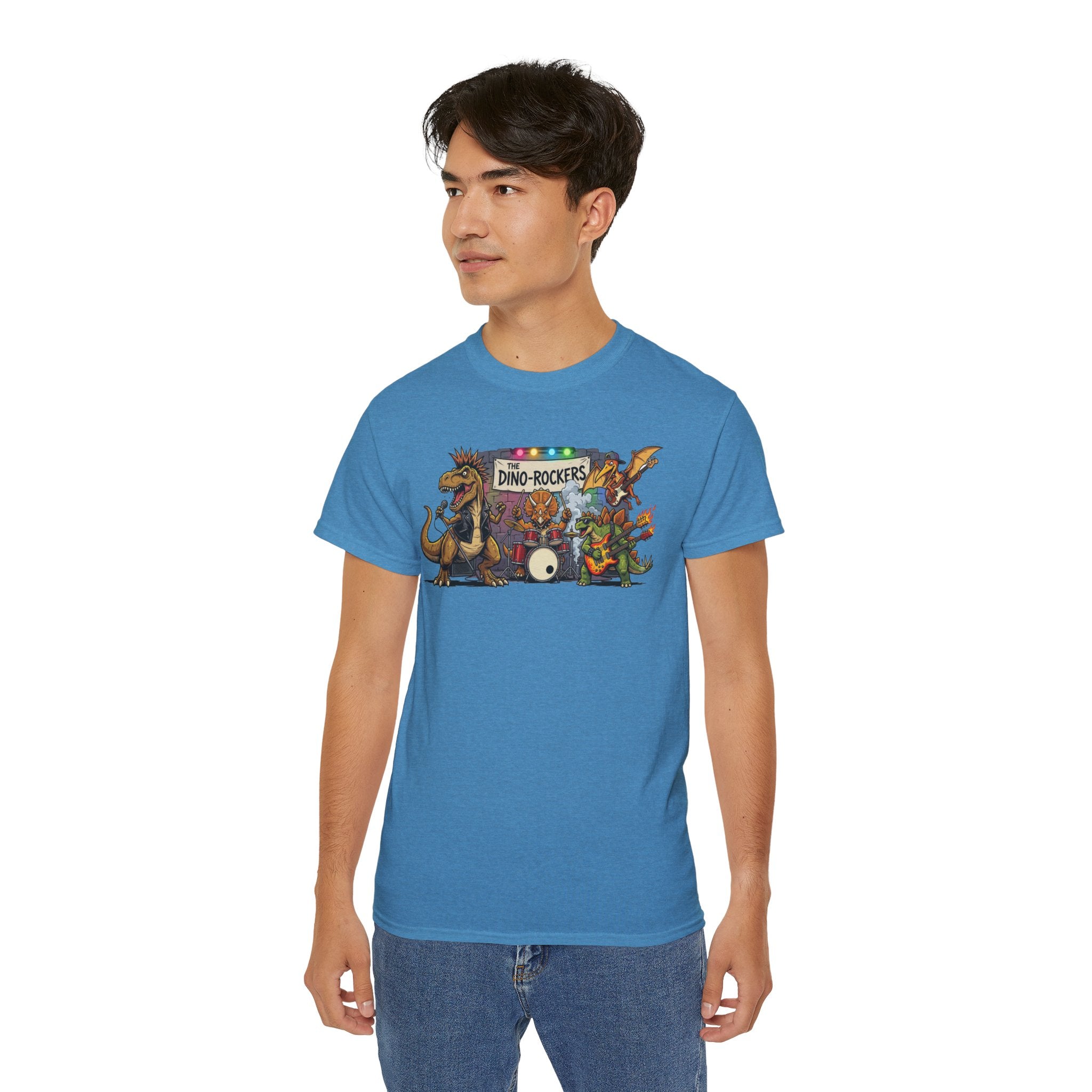 Dino Rockers T-Shirt – Retro Dinosaur Band Graphic Tee