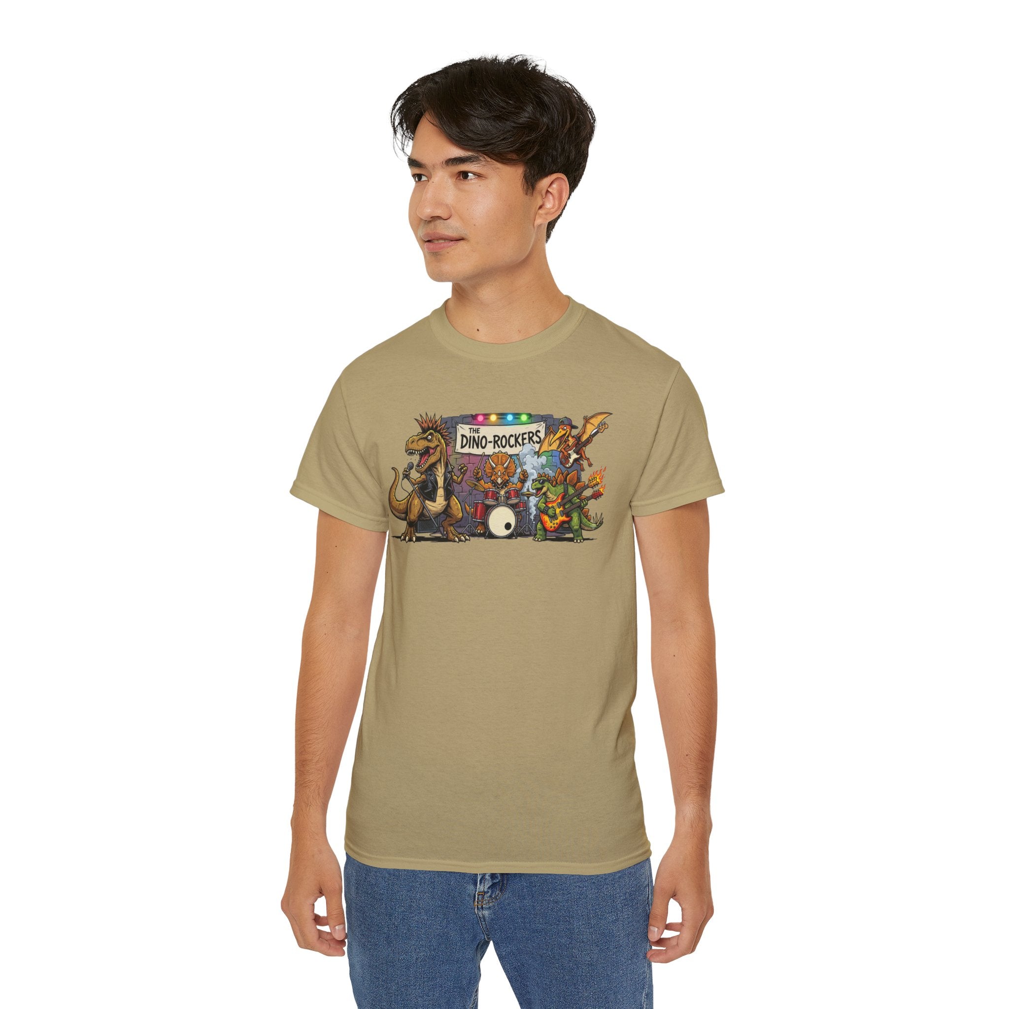 Dino Rockers T-Shirt – Retro Dinosaur Band Graphic Tee