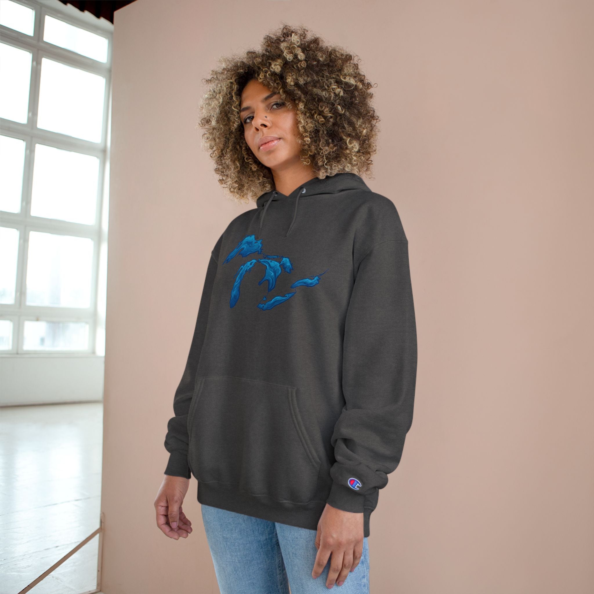 Great Lakes Map Hoodie — Blue Water Illustration on White
