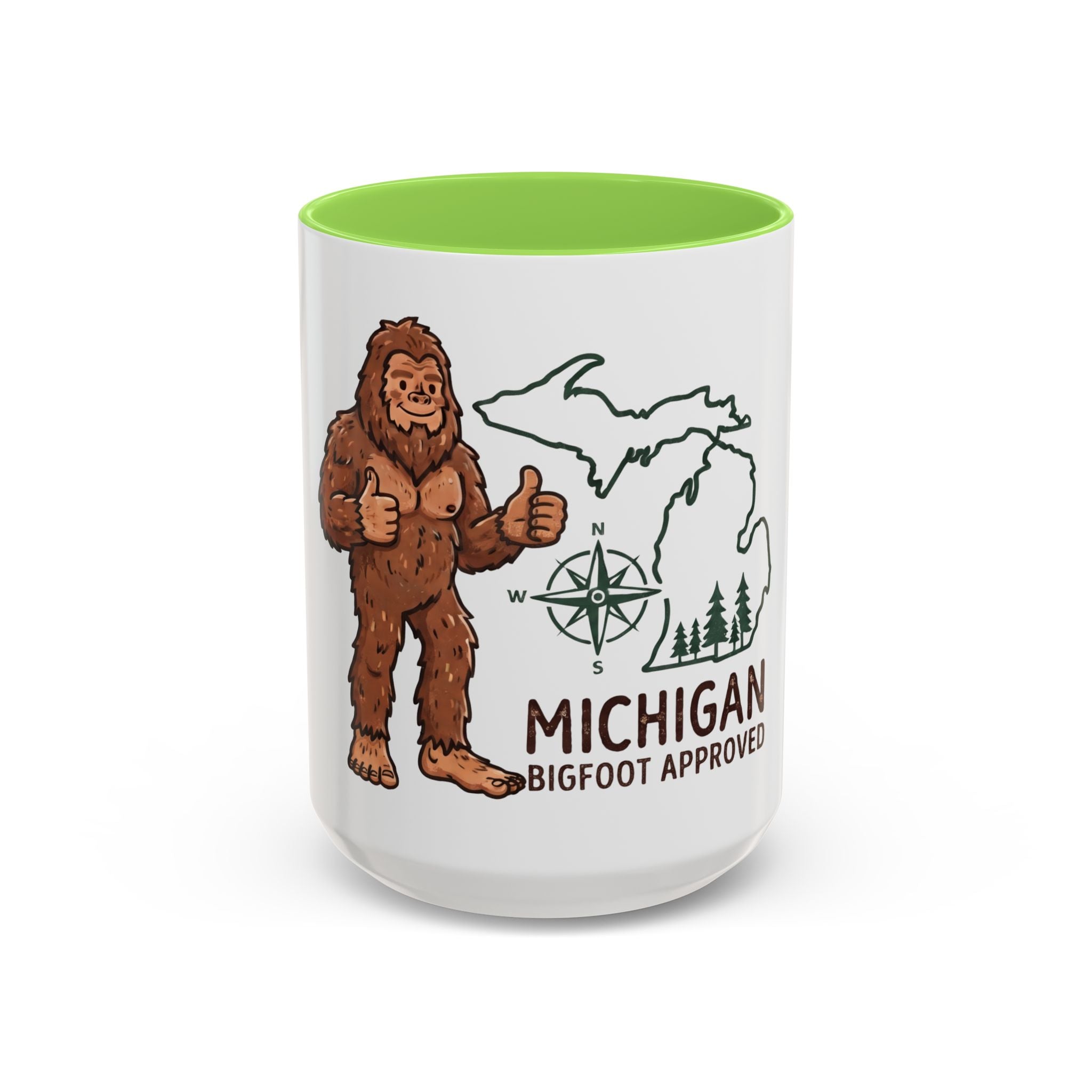 Michigan Bigfoot Approved Coffee Mug — Colorful 11oz/15oz Travel & Camping Gift
