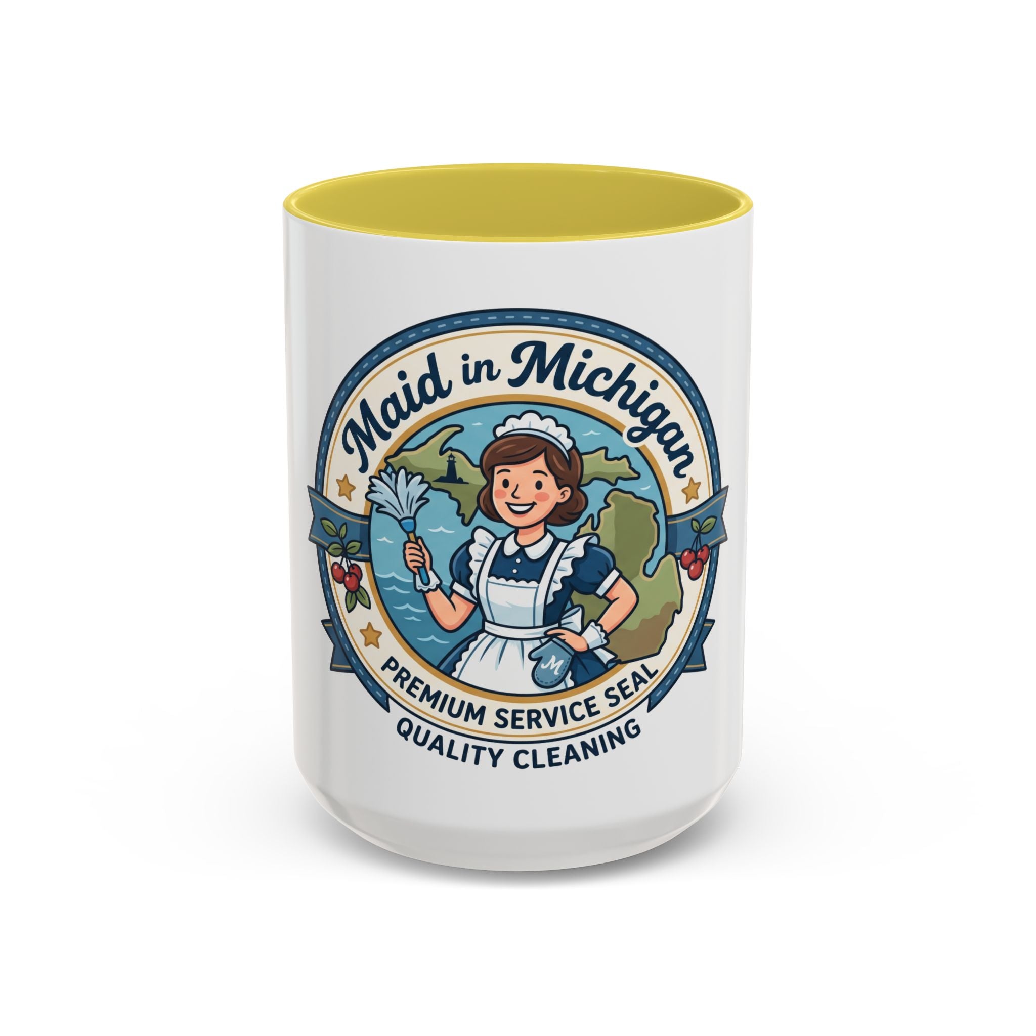 Maid in Michigan Coffee Mug — Retro Housekeeper Logo (11oz/15oz)