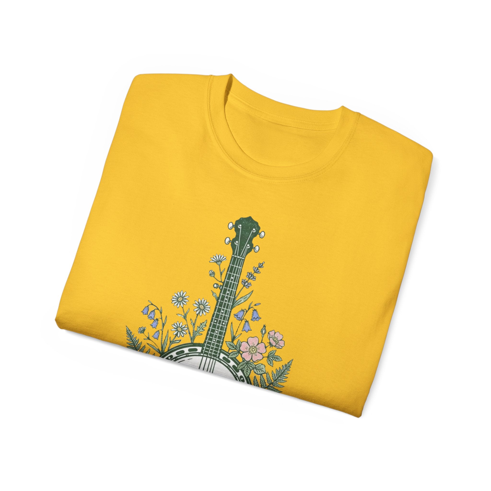 Floral Banjo Tee — Botanical Music Graphic T-Shirt