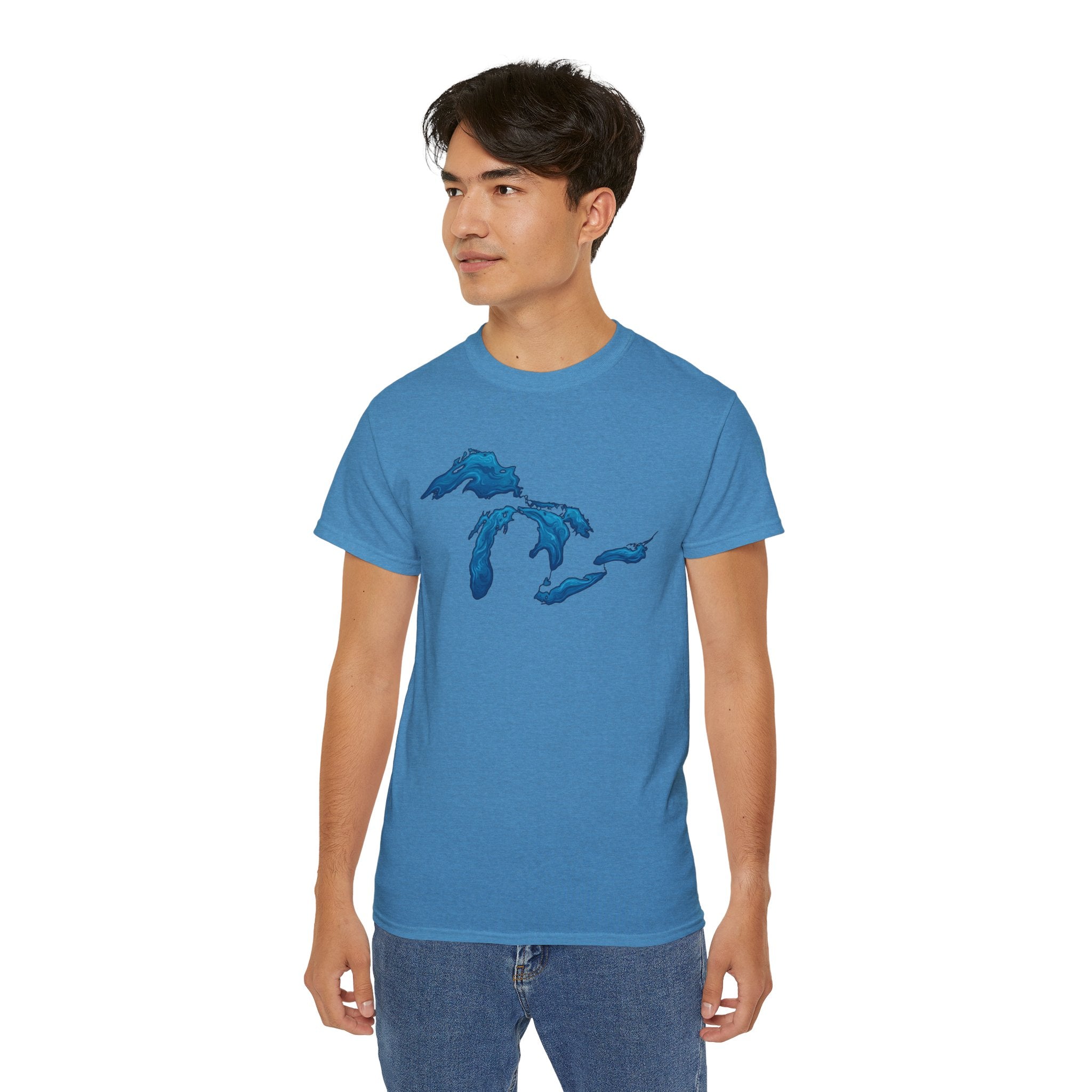 Great Lakes Map T-Shirt — Stylized Blue Lakes Tee