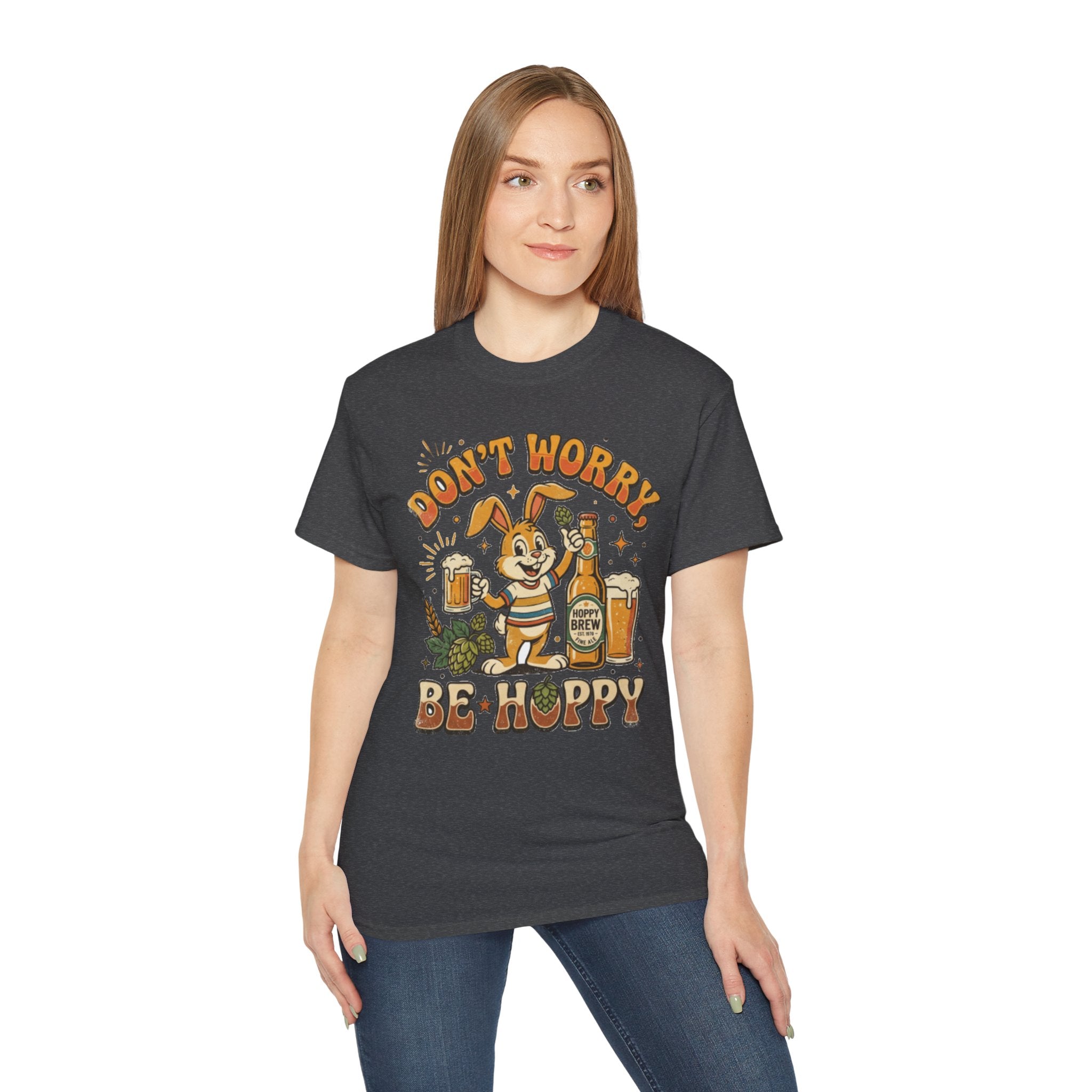Be Hoppy Beer Bunny T-Shirt — Don’t Worry Be Hoppy Easter Brewery Tee