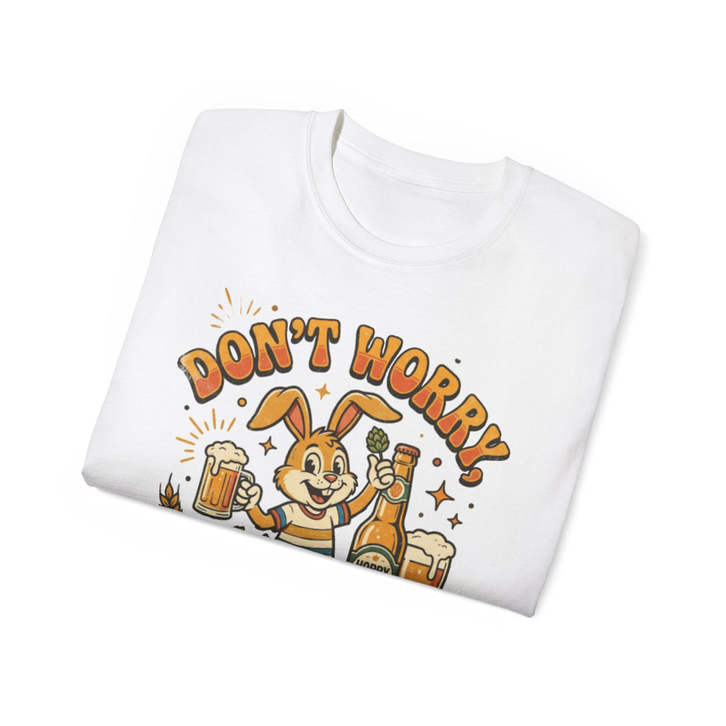 Be Hoppy Beer Bunny T-Shirt — Don’t Worry Be Hoppy Easter Brewery Tee