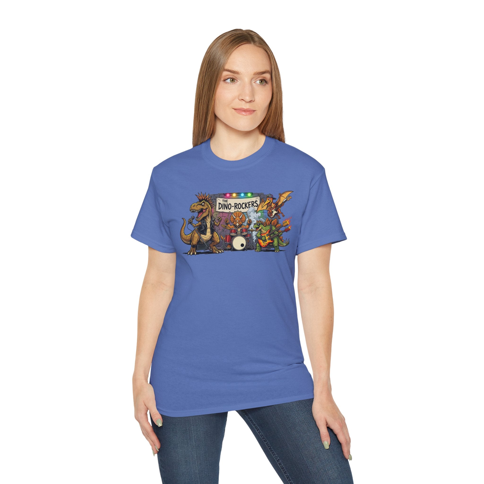 Dino Rockers T-Shirt – Retro Dinosaur Band Graphic Tee