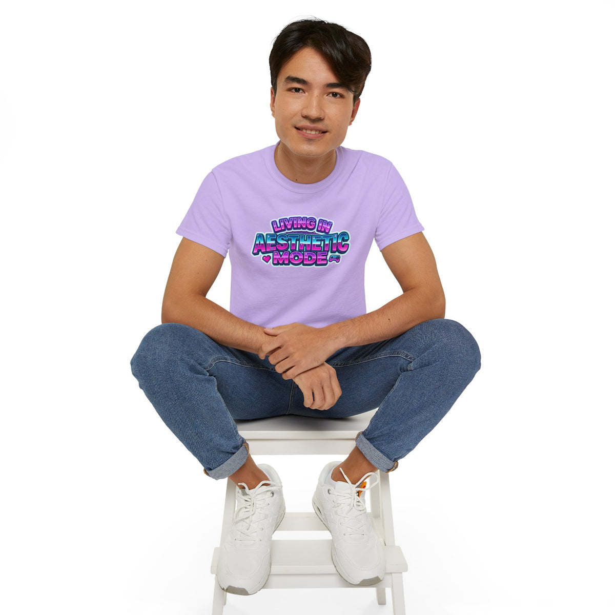 "Living in Aesthetic Mode" Retro Vaporwave Graphic Tee