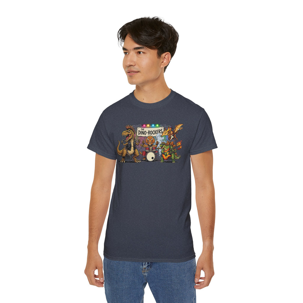 Dino Rockers T-Shirt – Retro Dinosaur Band Graphic Tee