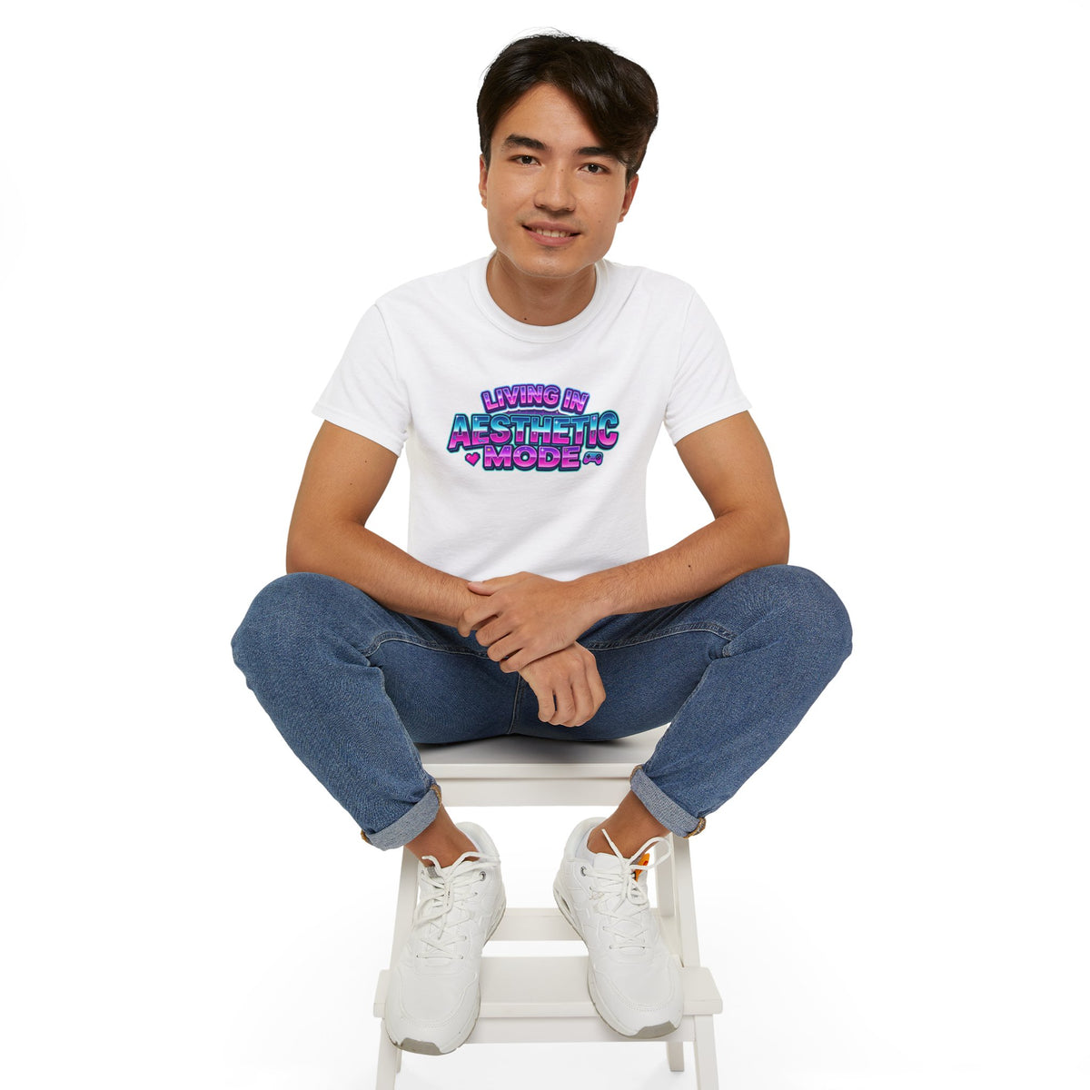 "Living in Aesthetic Mode" Retro Vaporwave Graphic Tee