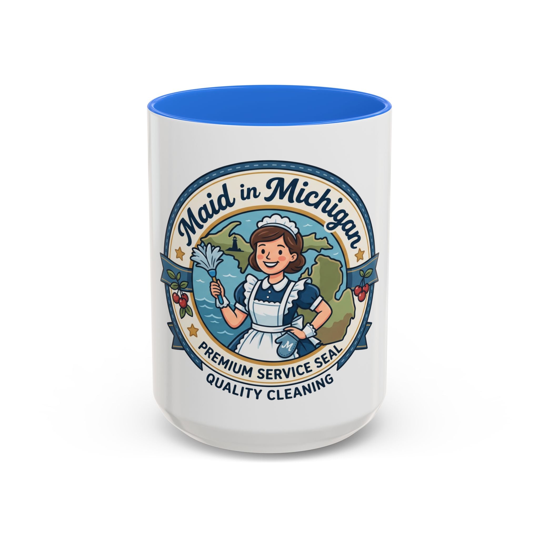 Maid in Michigan Coffee Mug — Retro Housekeeper Logo (11oz/15oz)